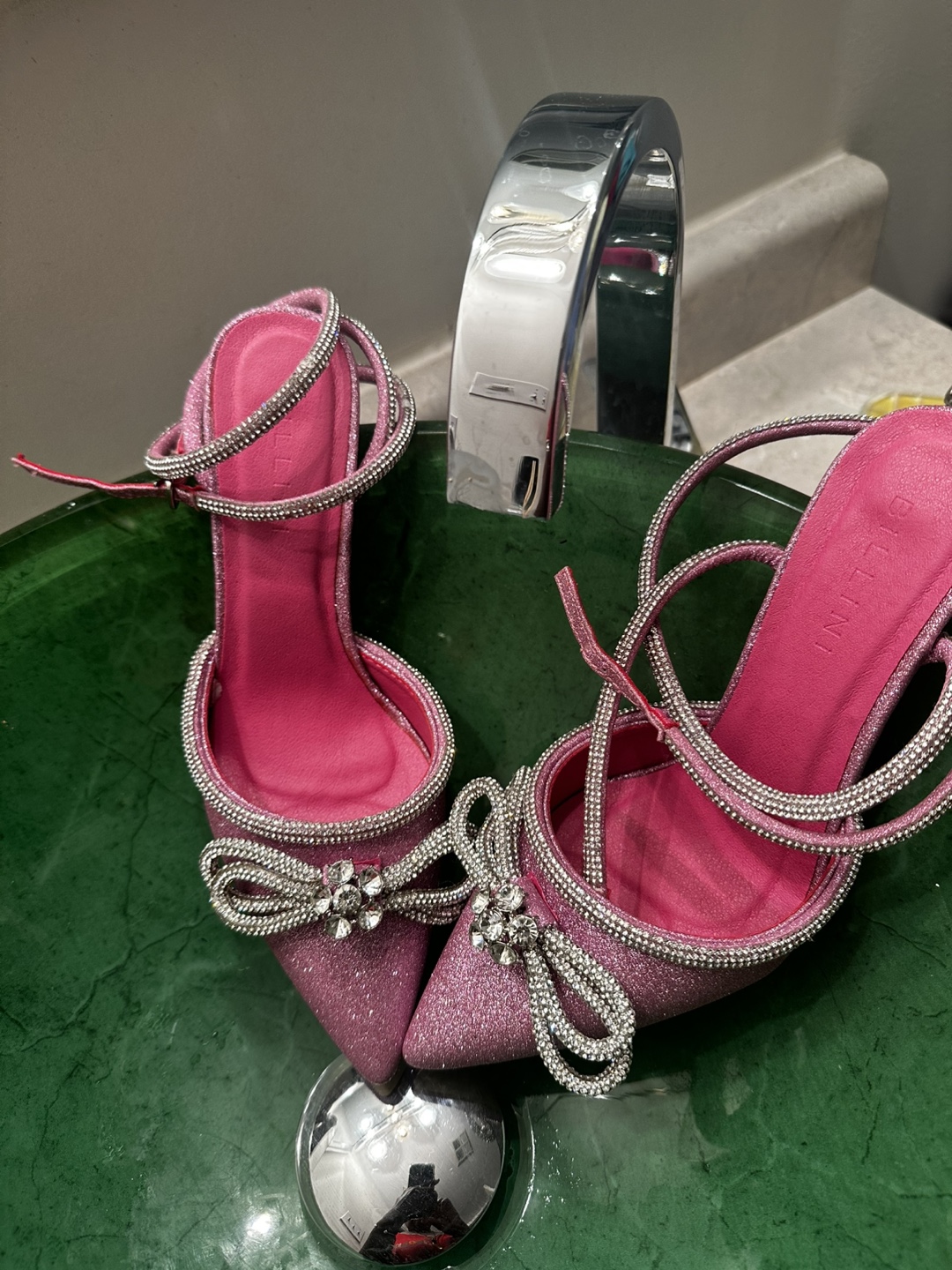 Pink Glitter Bow Heels - Size 7