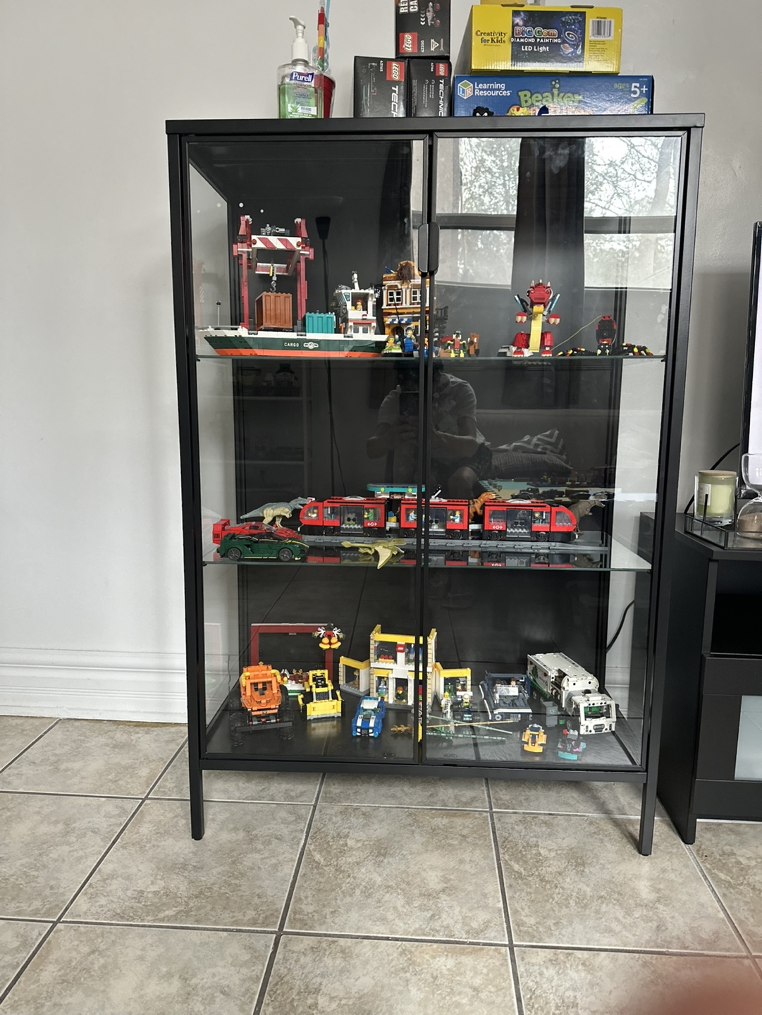 Black Glass Display Cabinet with Shelves