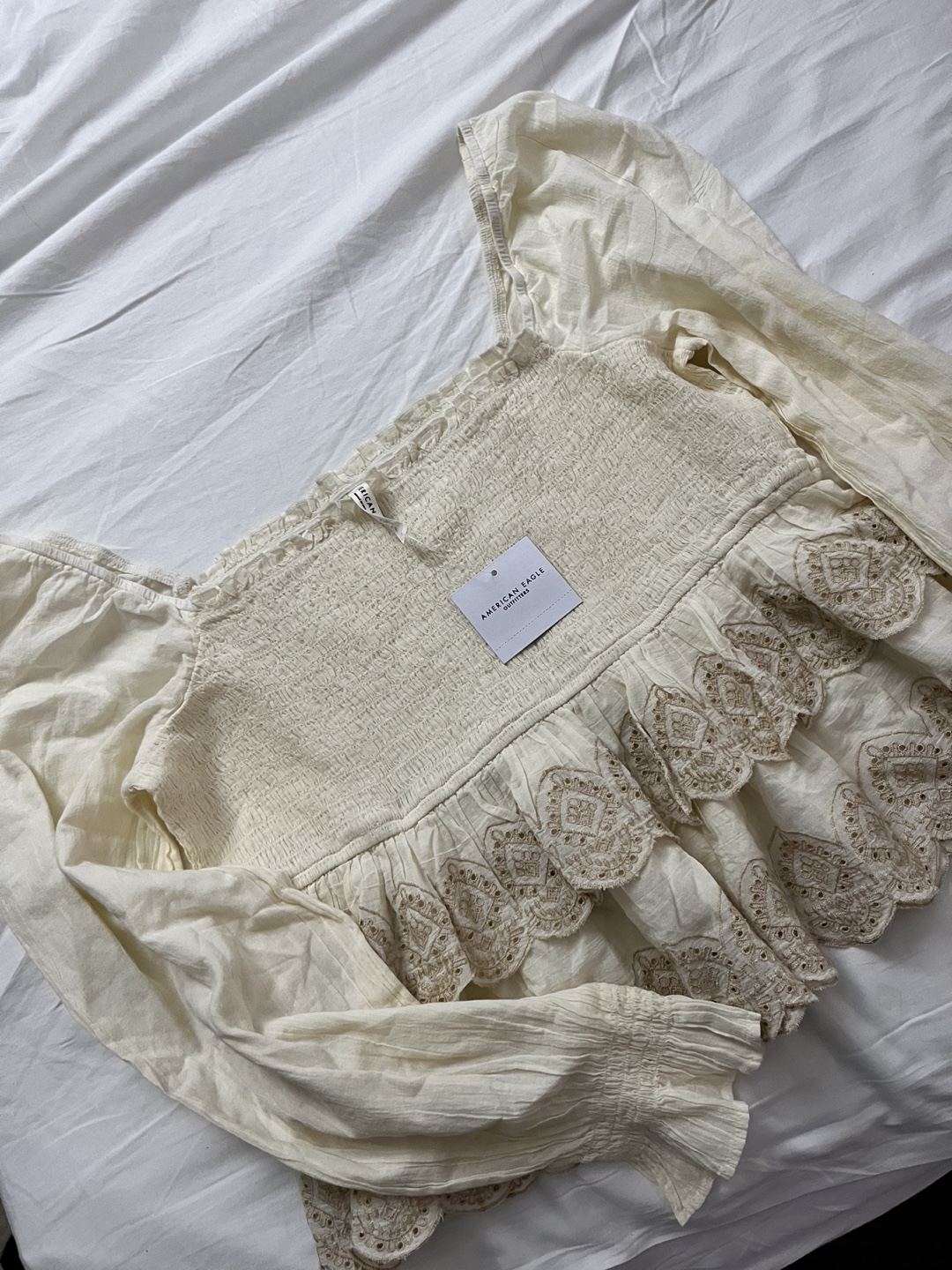 American Eagle Outfitters Long-Sleeve Smocked Tiered Top