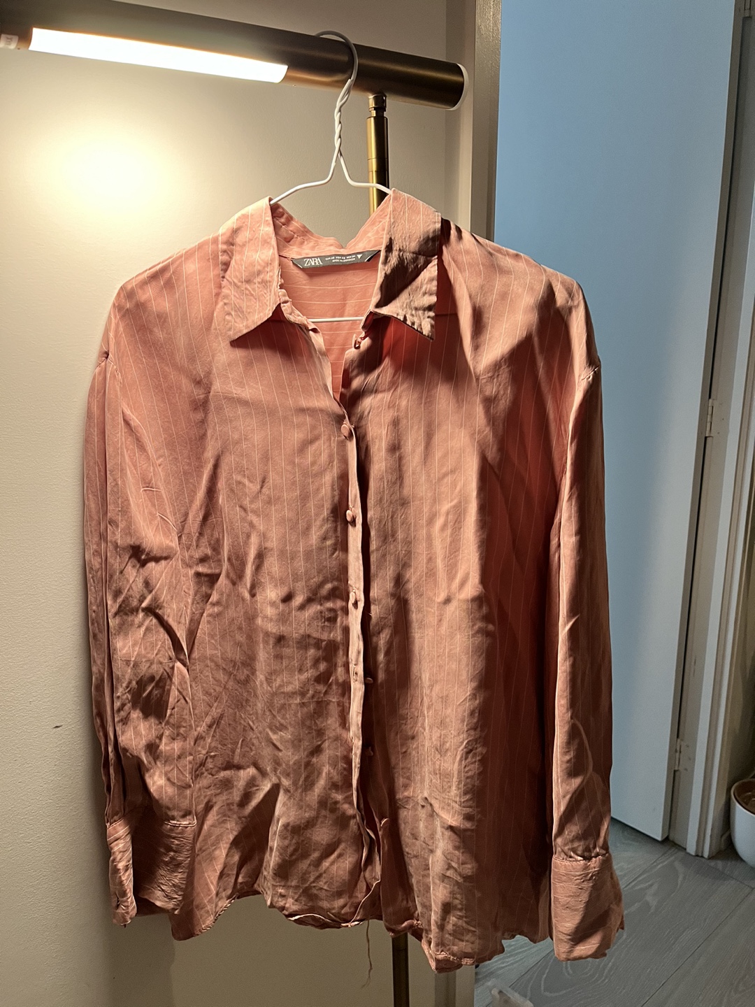 Zara Pink Striped Button-Down Shirt