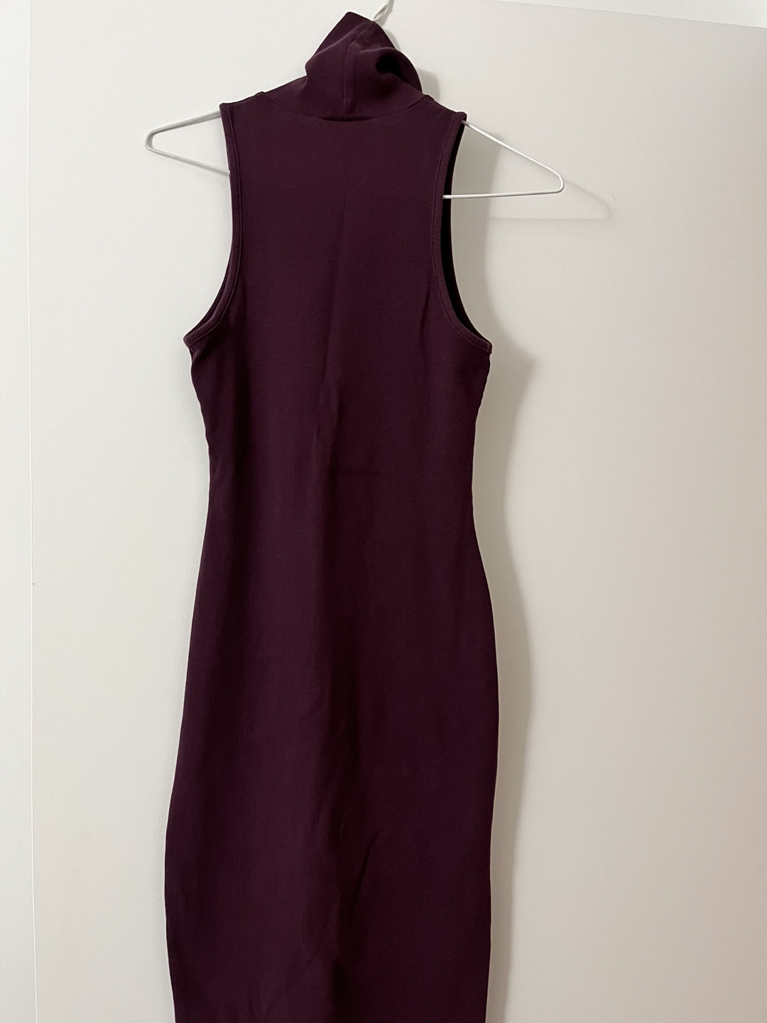 Zara Burgundy Ribbed Knit Sleeveless Midi Dress