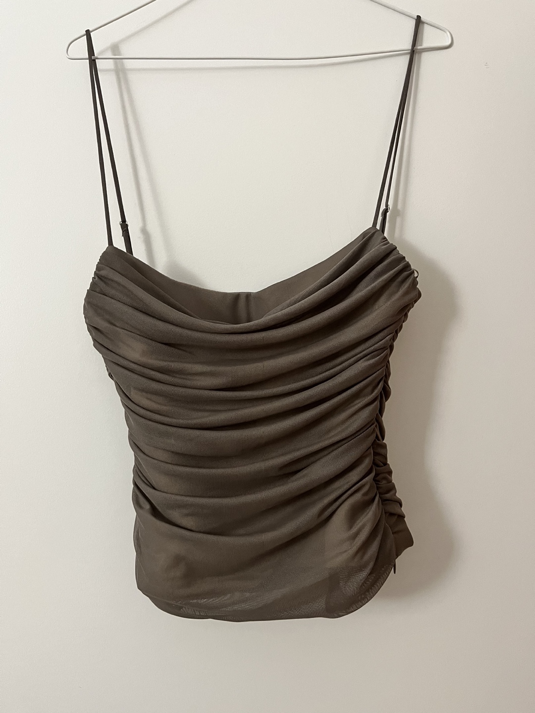 Zara Brown Ruched Mesh Corset Cami Top