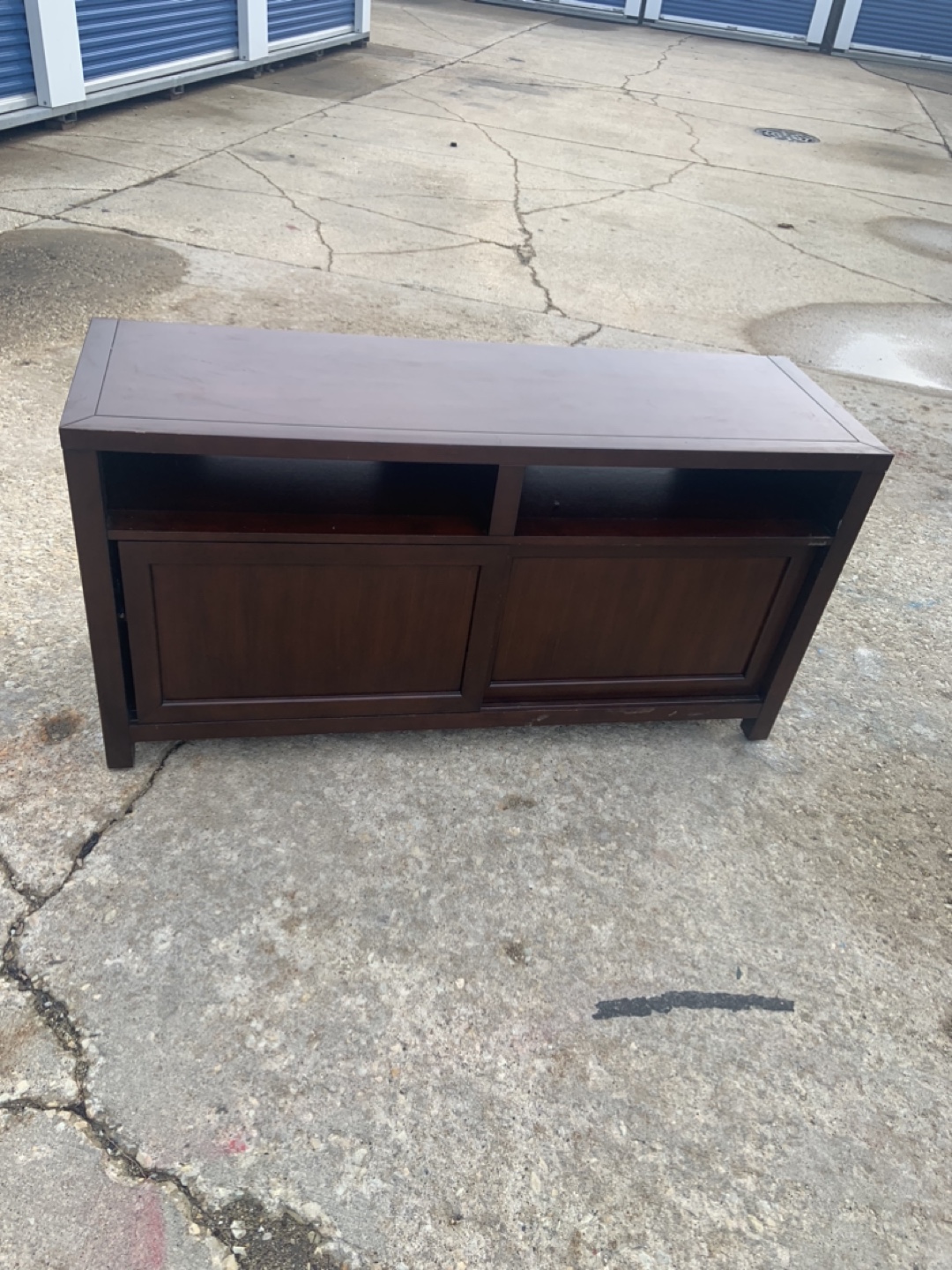 Dark Wood Media Console with Sliding Doors