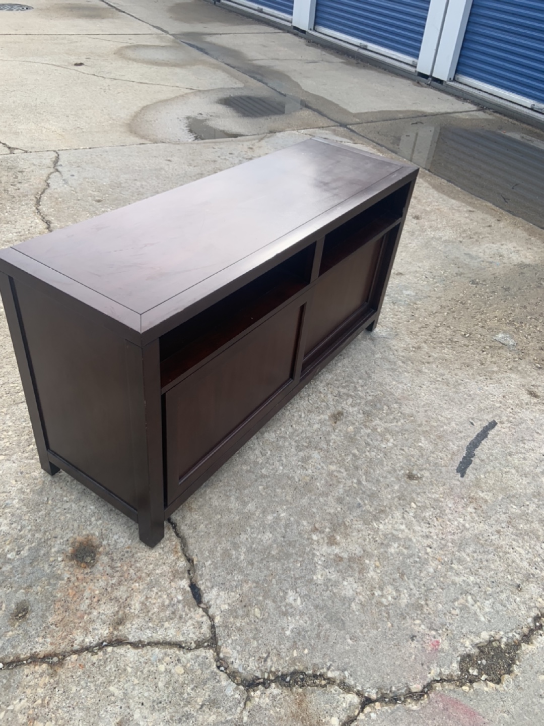 Dark Wood Media Console with Sliding Doors - photo 2