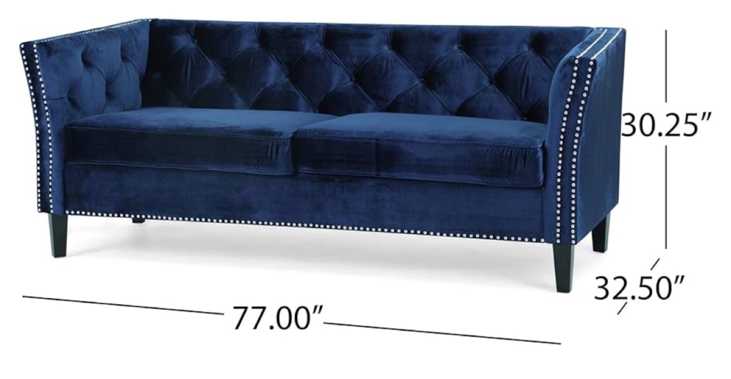Christopher Knight Navy Blue Velvet Button Tufted Sofa