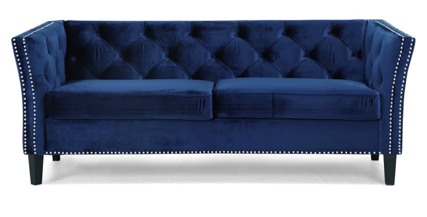 Christopher Knight Navy Blue Velvet Button Tufted Sofa - photo 2