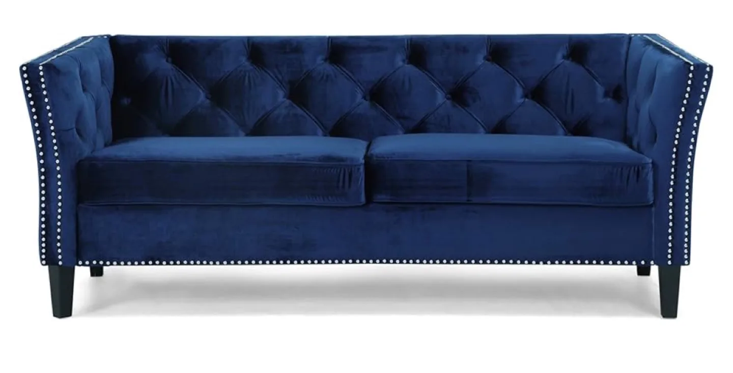 Christopher Knight Navy Blue Velvet Button Tufted Sofa image indicator(2)