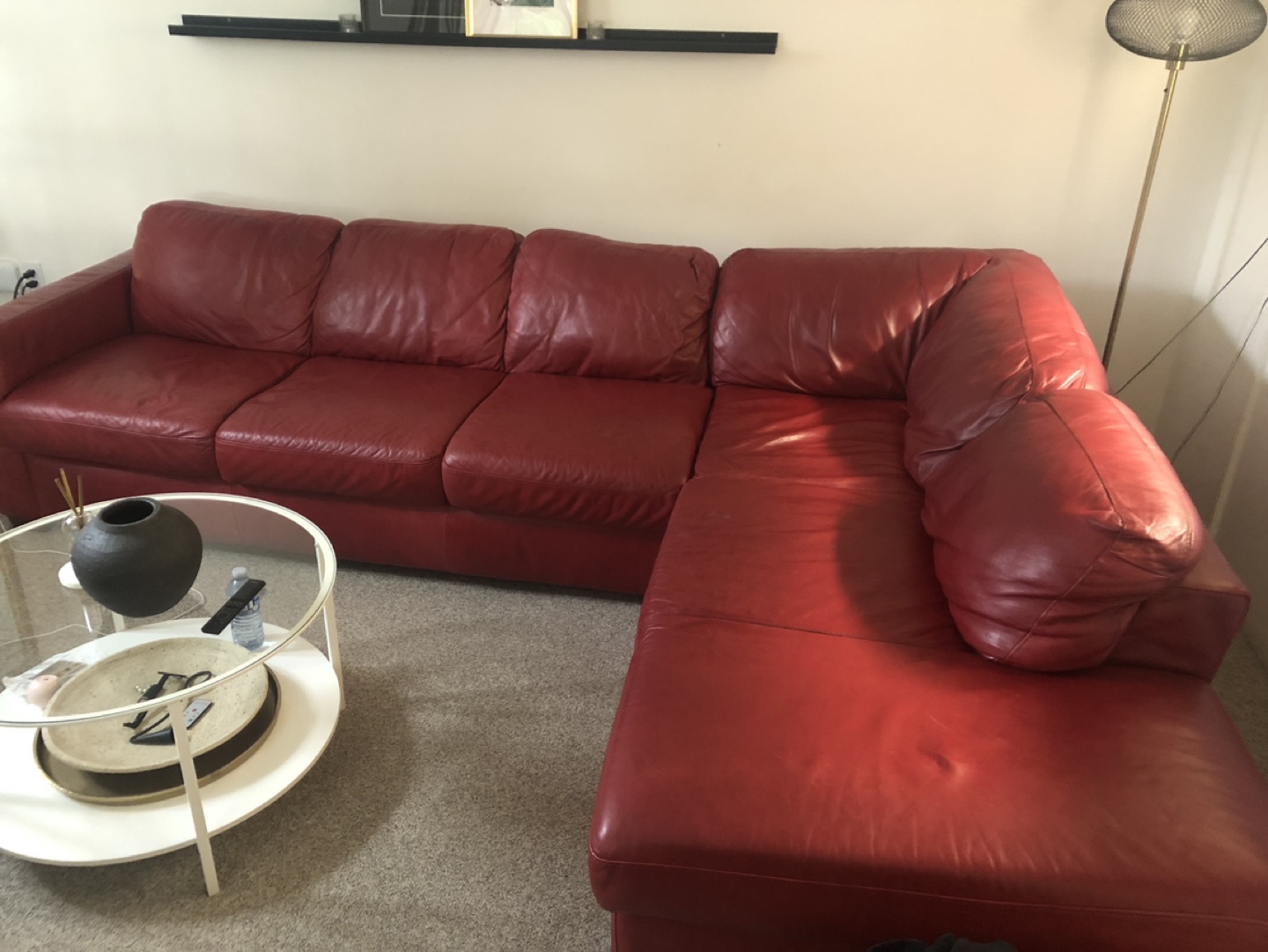 Natuzzi Editions Red Leather Sectional Sofa