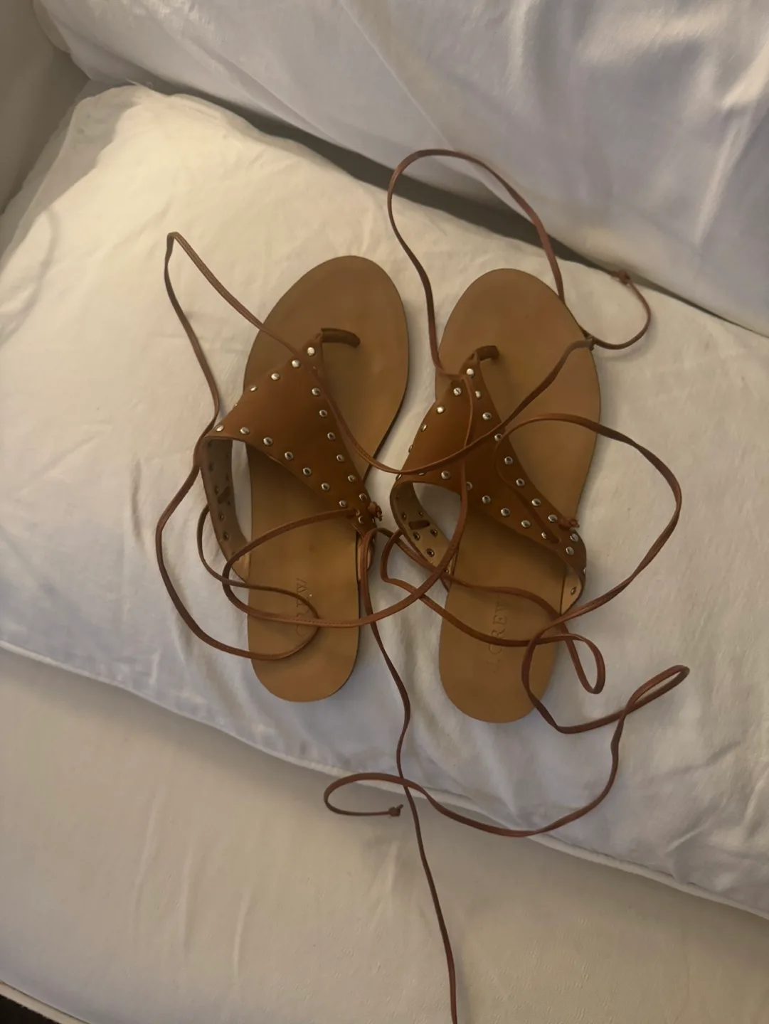 Brown Leather Studded Lace-Up Sandals image indicator(2)