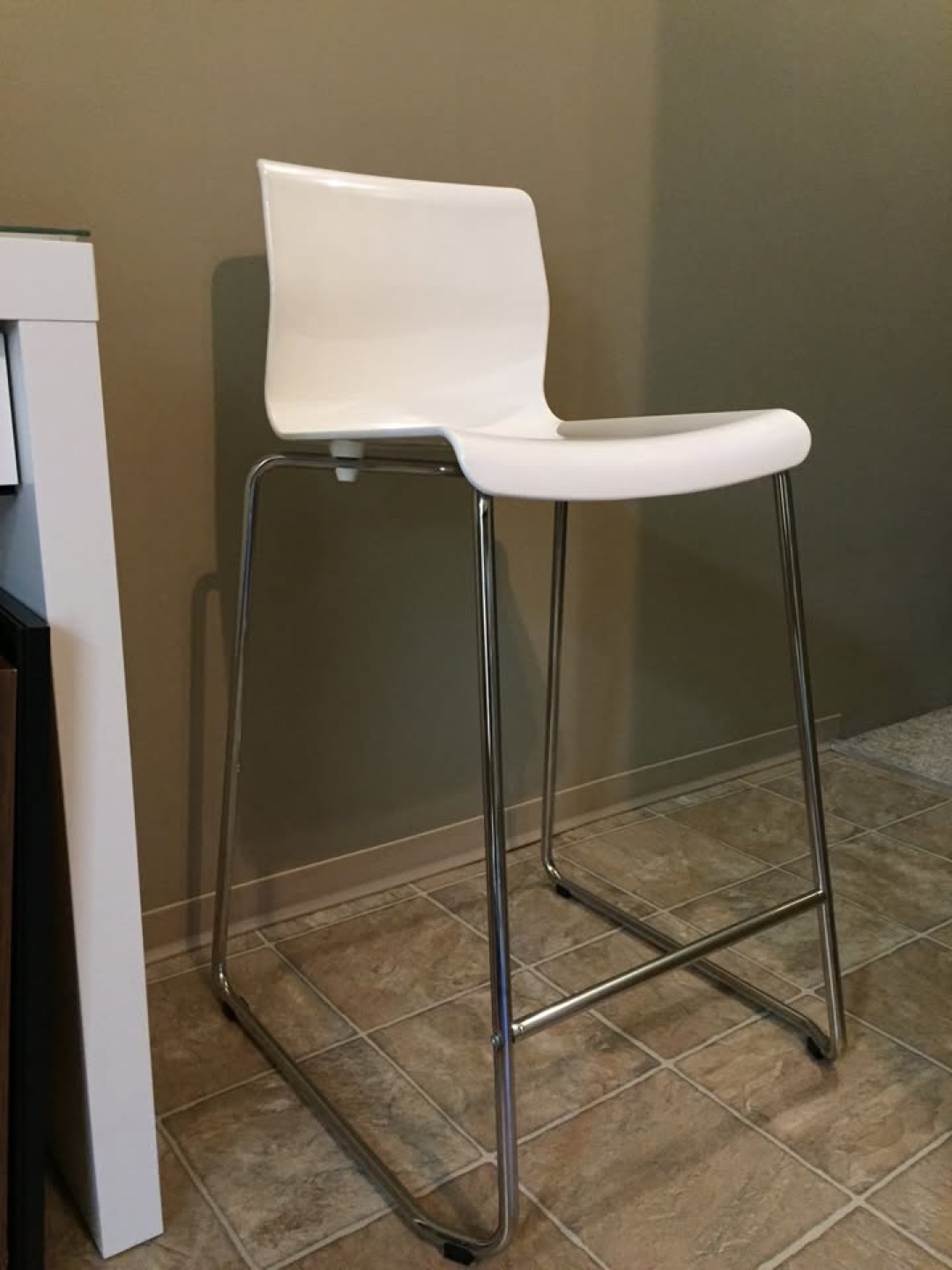 White Counter Stool with Chrome Legs