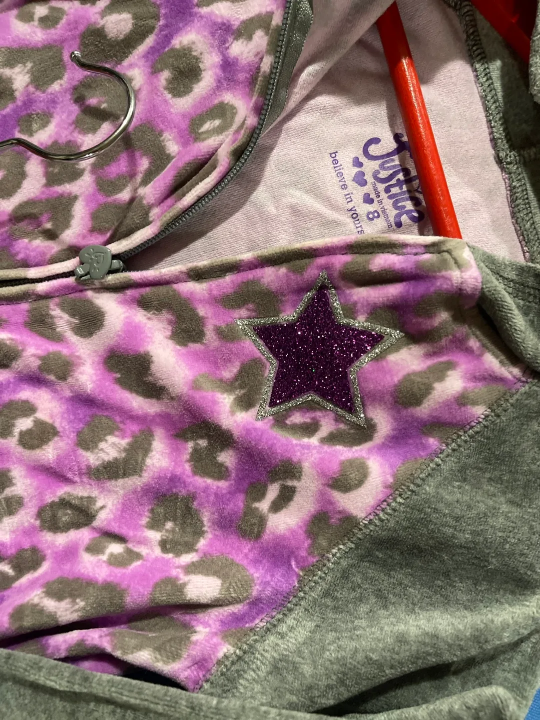 Justice Girls Size 8, 10 Purple Leopard Print Zip-Up Hoodie image indicator(5)