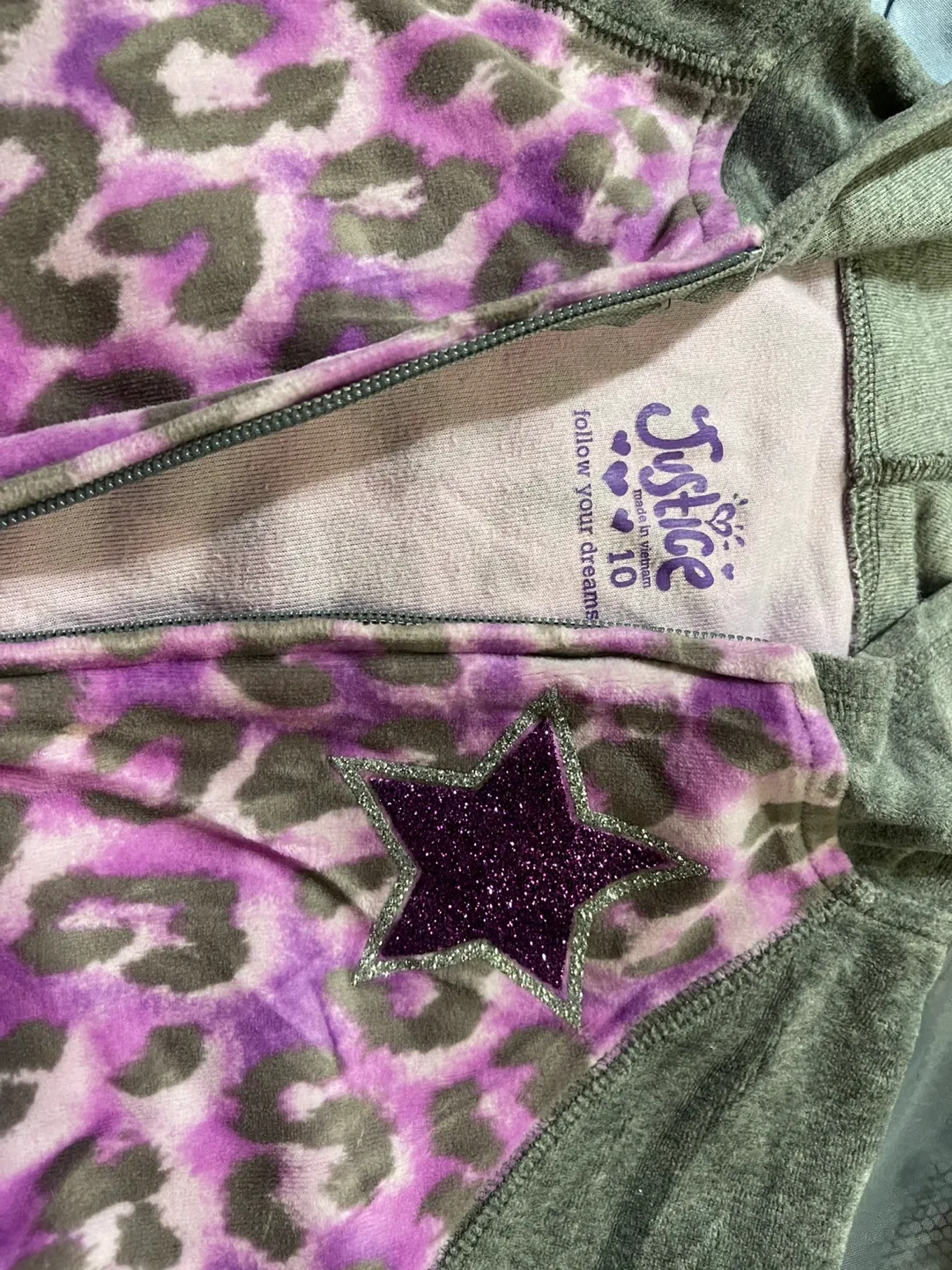 Justice Girls Size 8, 10 Purple Leopard Print Zip-Up Hoodie image indicator(2)