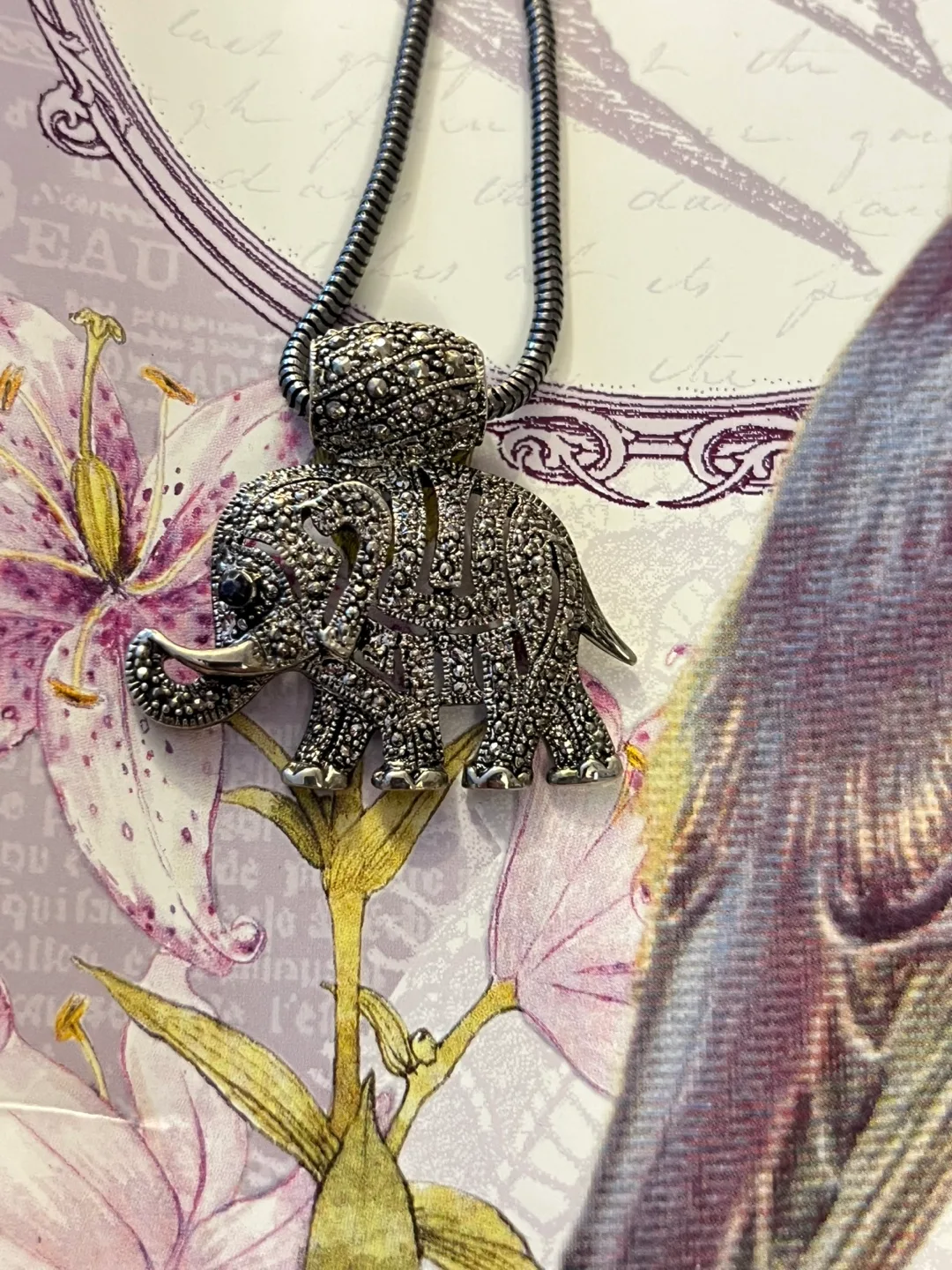 Elegant Elephant Marcasite Necklace image indicator(3)