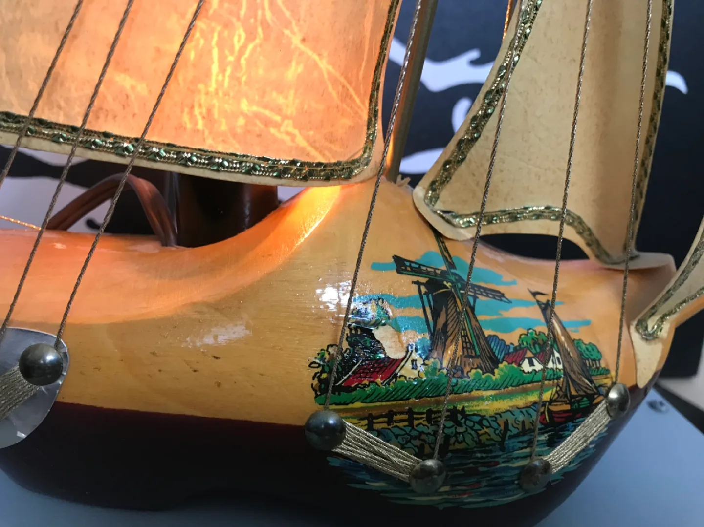 Wooden Clog Lamp, Dutch Design, Sailboat Theme image indicator(2)