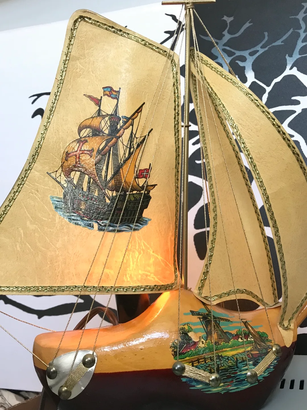 Wooden Clog Lamp, Dutch Design, Sailboat Theme image indicator(7)