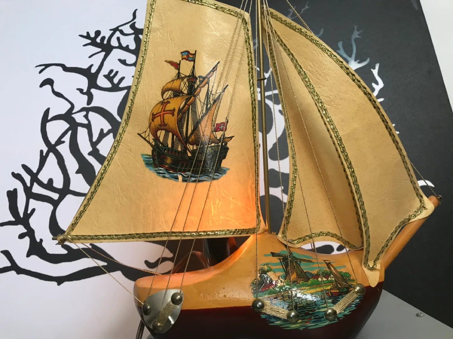 Wooden Clog Lamp, Dutch Design, Sailboat Theme image indicator(10)