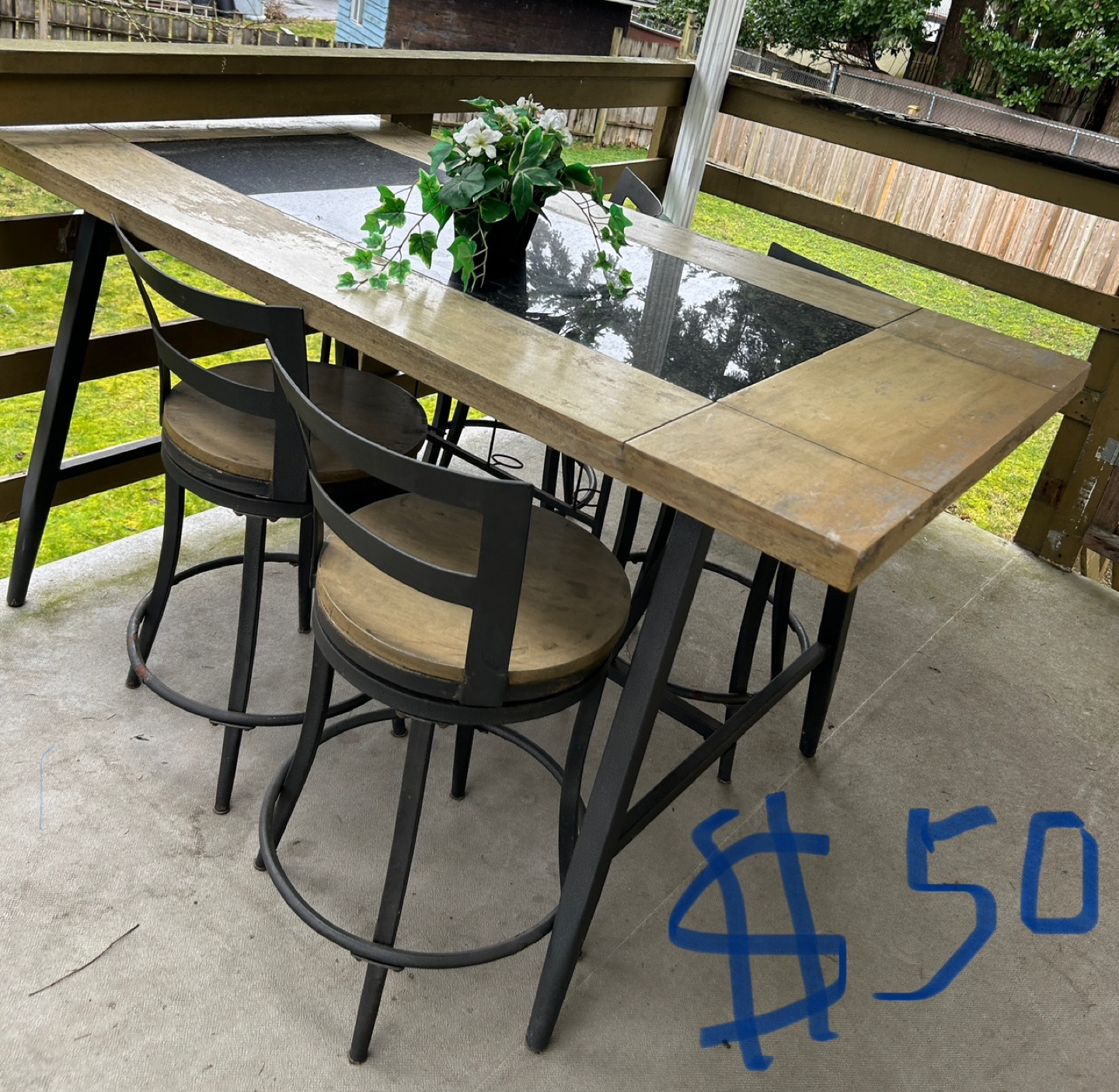 Outdoor Patio Table and Two Stools
