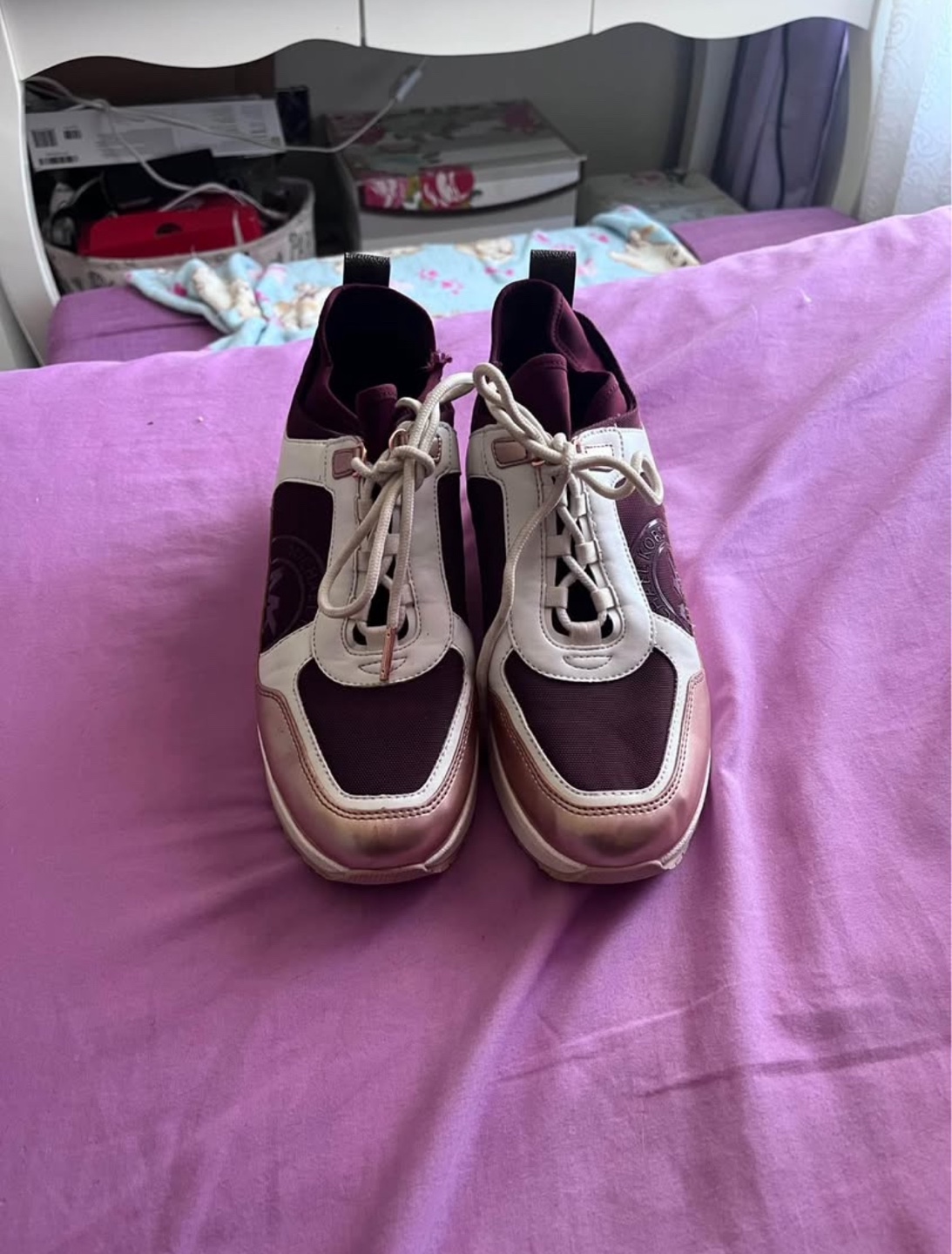 Michael Kors Burgundy and Rose Gold Sneakers
