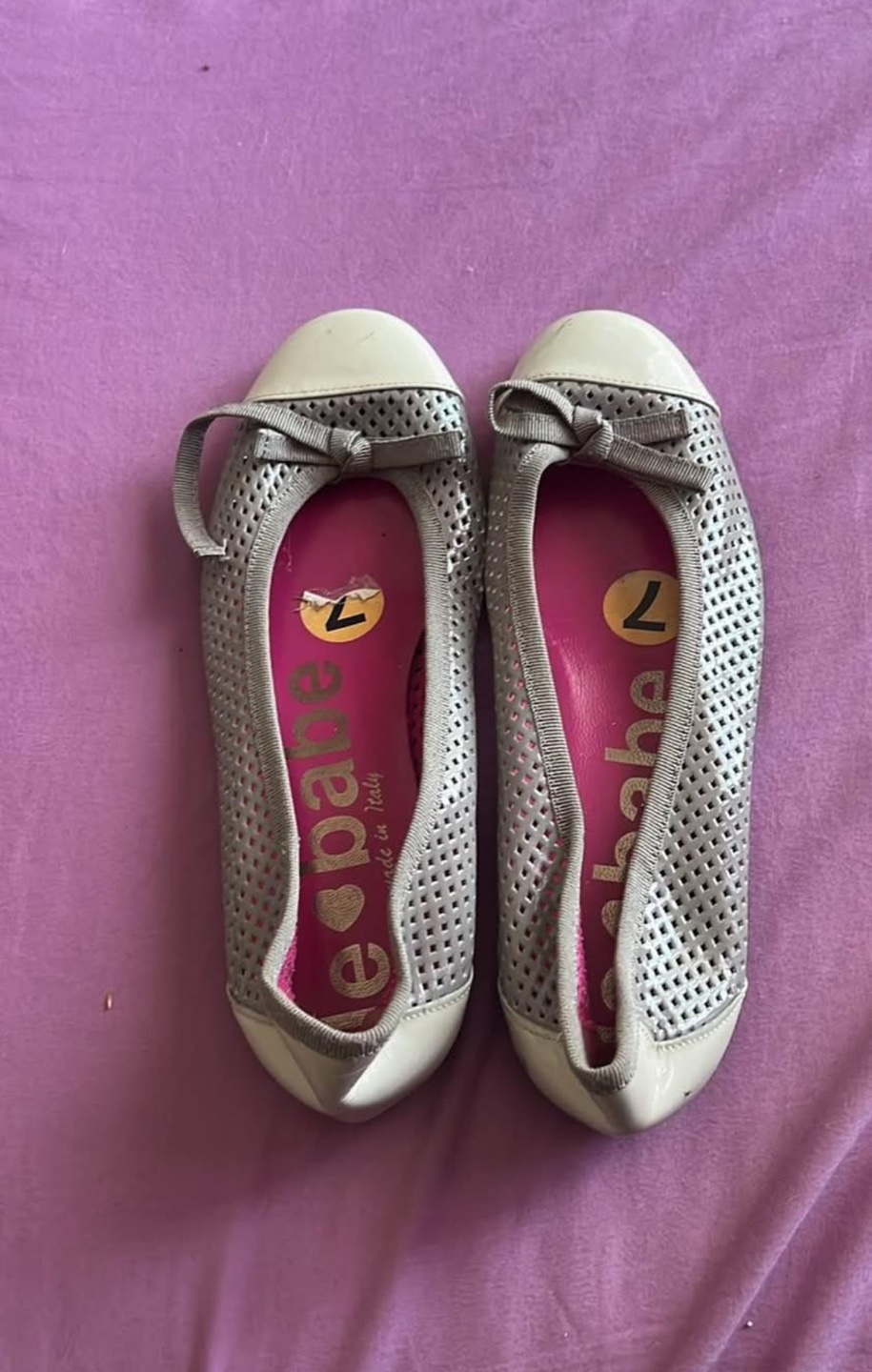 Le Babe Grey Perforated Ballet Flats, Size 7