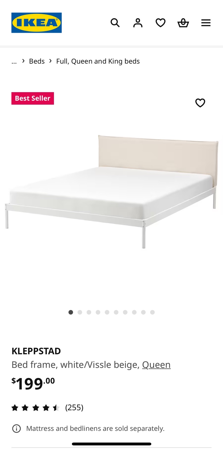 IKEA KLEPPSTAD Queen Bed Frame - White/Visse Beige - photo 2
