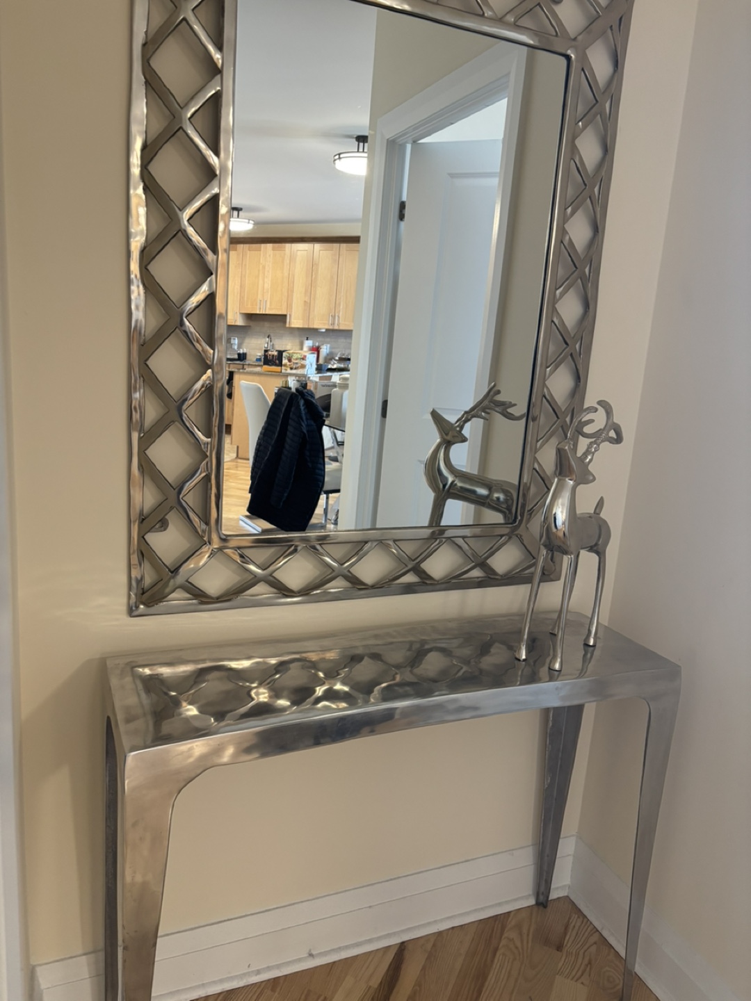 Silver Metal Console Table with Mirror