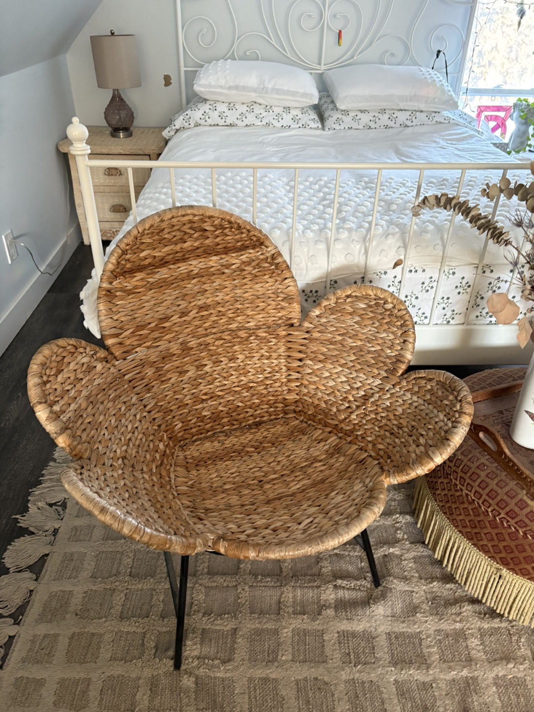 Vintage Wicker and Iron Flower Form Chair
