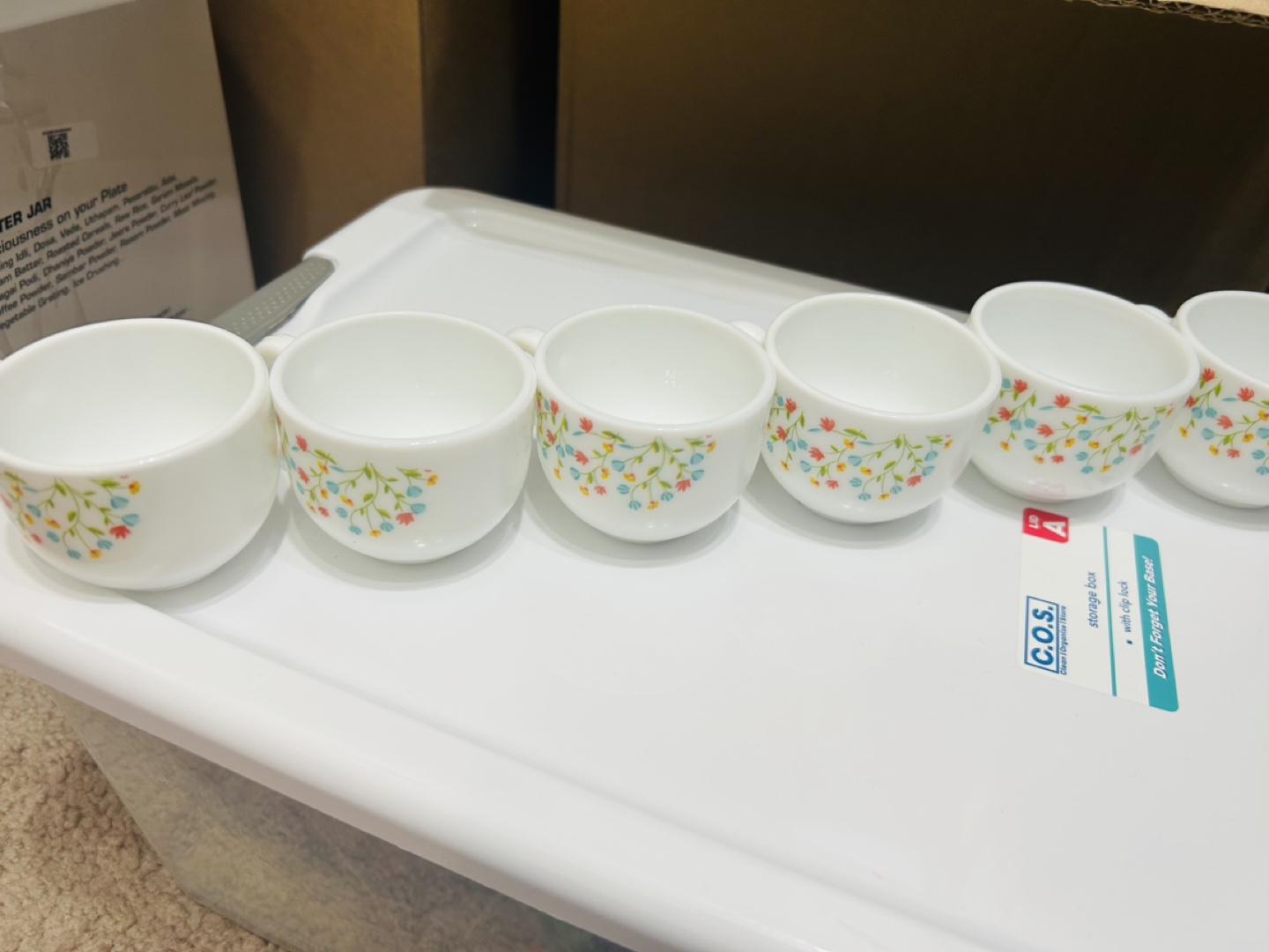 Set of 6 Corelle Teacups with Floral Design
