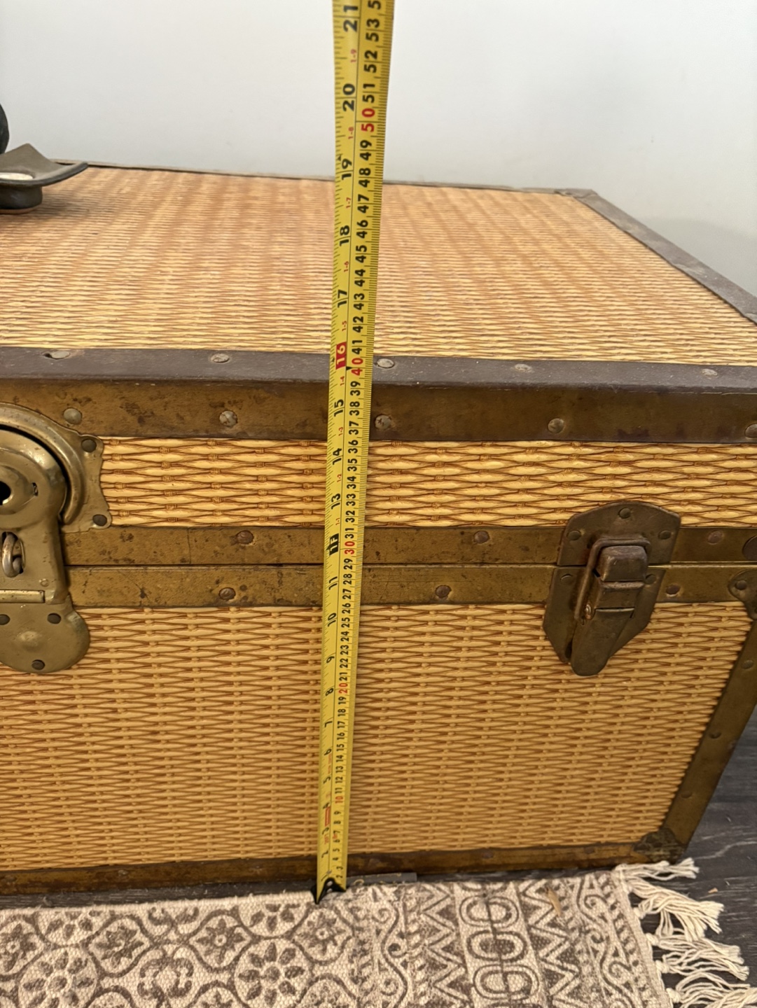 Vintage Wicker Storage Trunk with Brass Hardware - photo 3