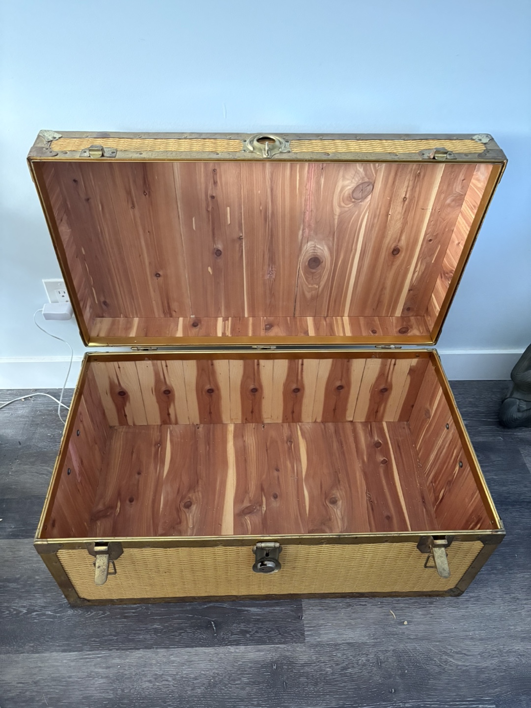 Vintage Wicker Storage Trunk with Brass Hardware - photo 2