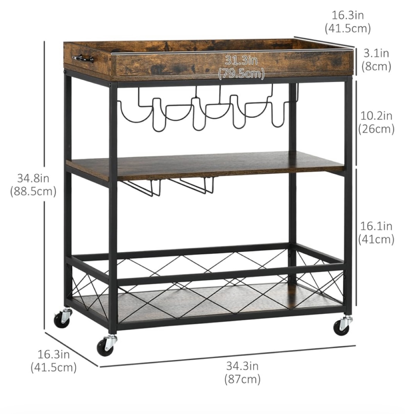HOMCOM Rustic Brown Bar Cart - photo 5