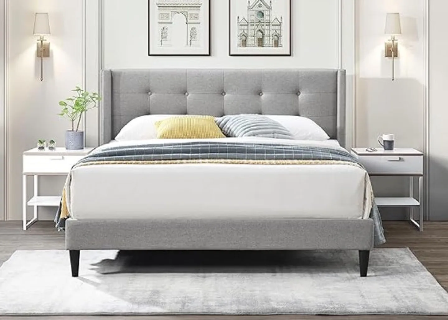 Grey Button Tufted Wingback Platform Bed ▫️BRAND NEW▫️ image indicator(3)