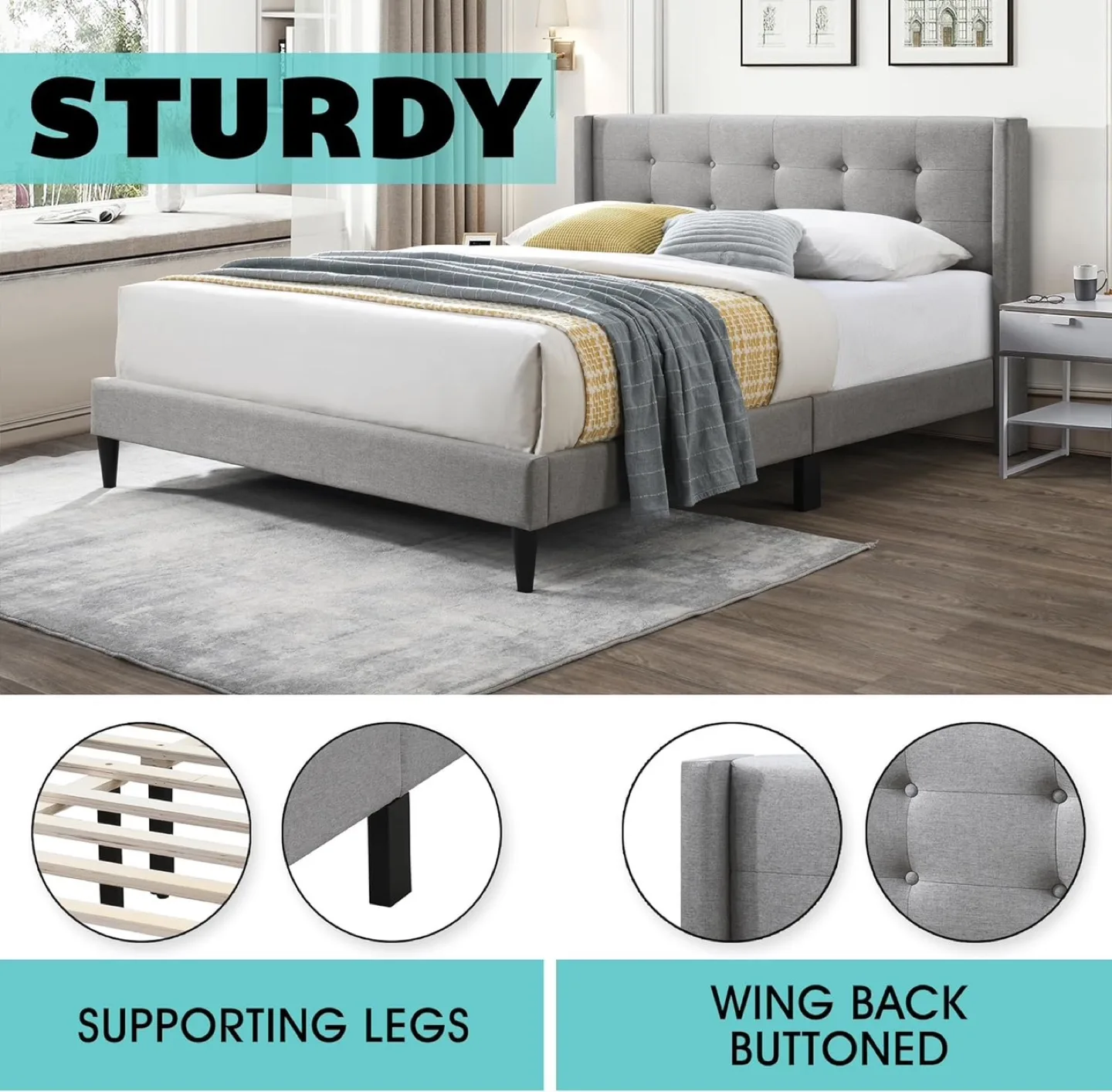 Grey Button Tufted Wingback Platform Bed ▫️BRAND NEW▫️ image indicator(6)