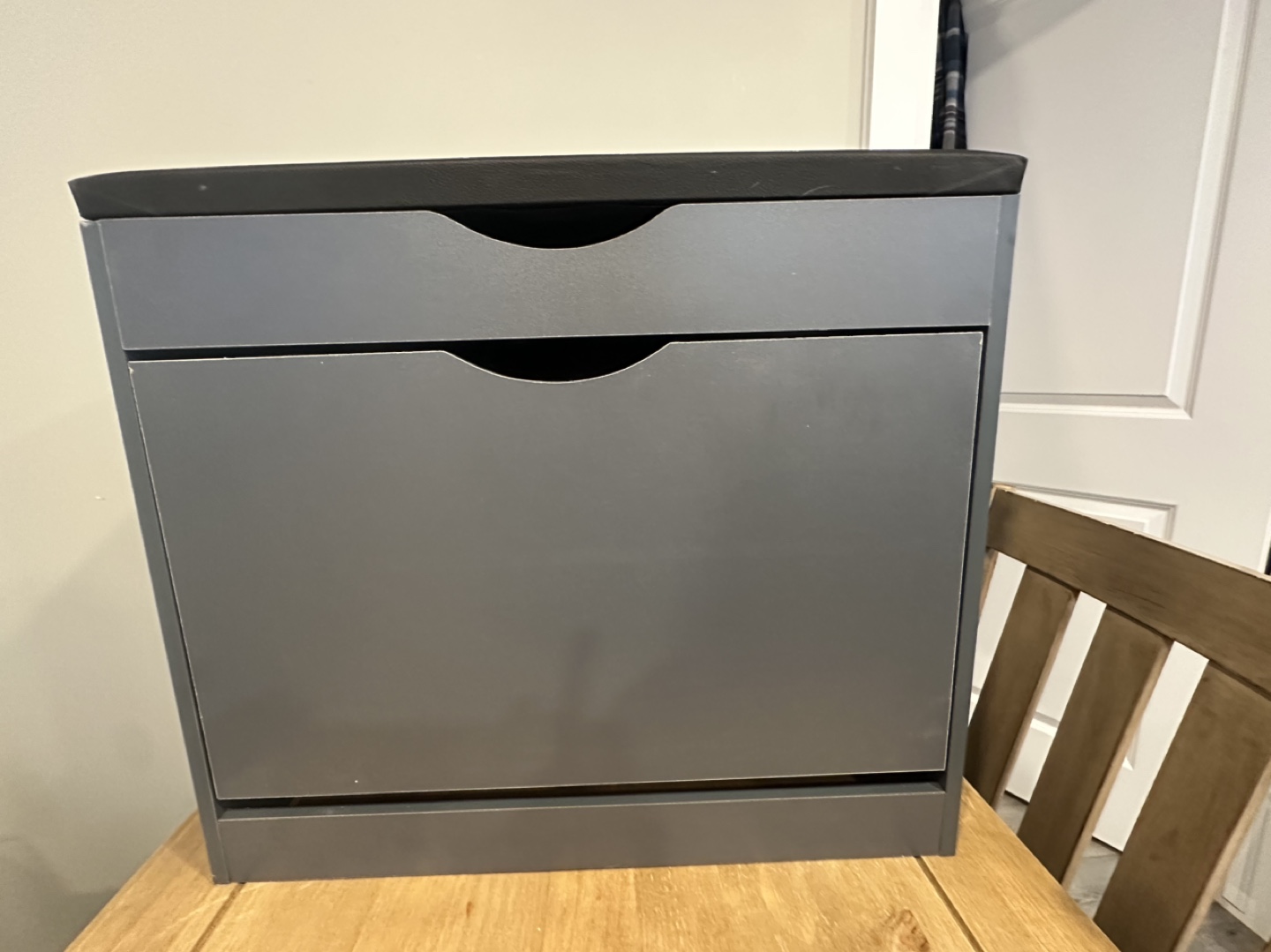Grey Shoe Storage Cabinet with Flip-Top Lid