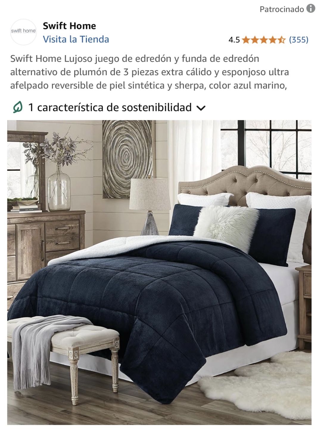 Swift Home Luxurious 3-Piece Comforter Set - Navy Blue