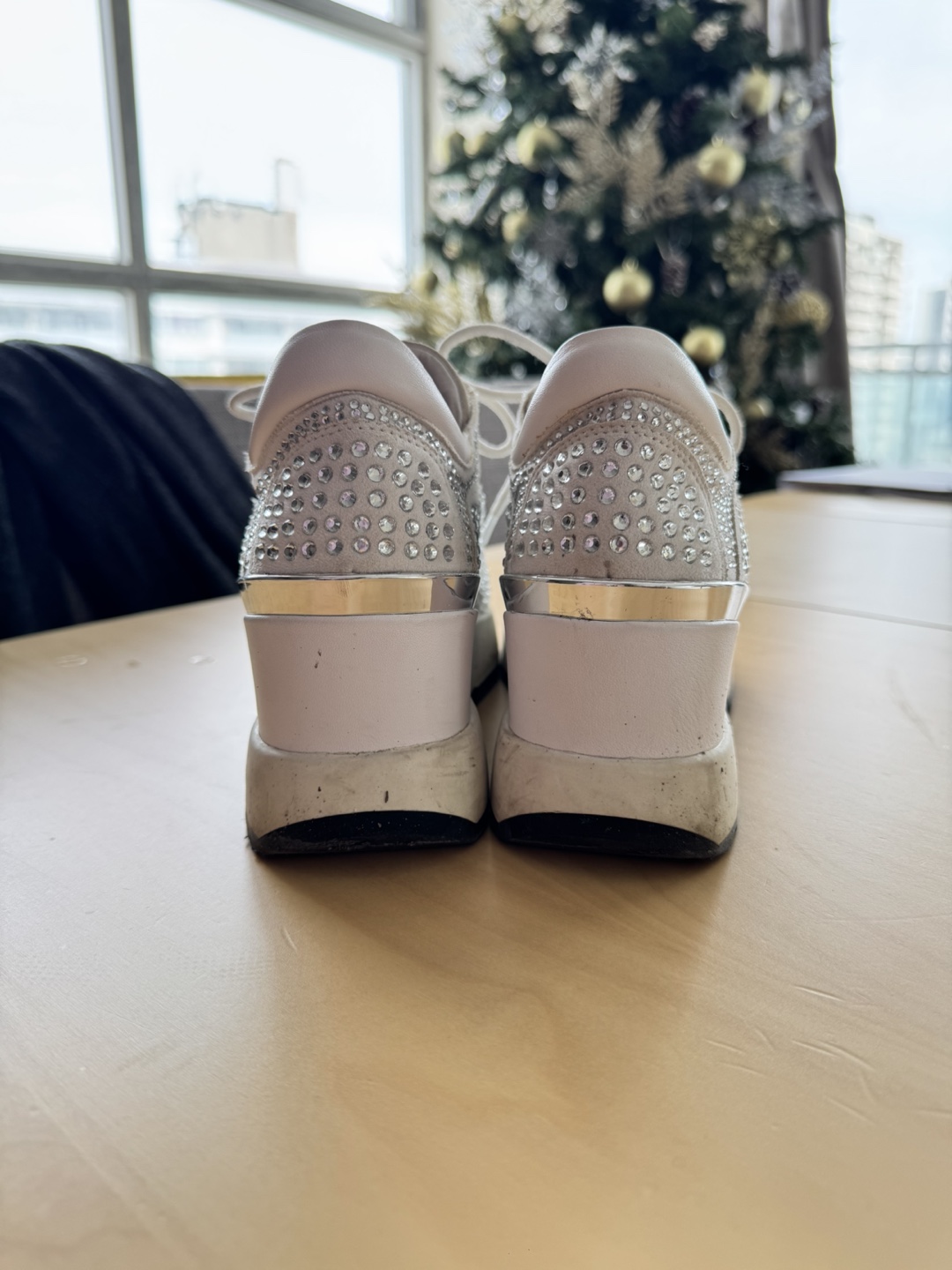 White Crystal Wedge Sneakers with heel - photo 2