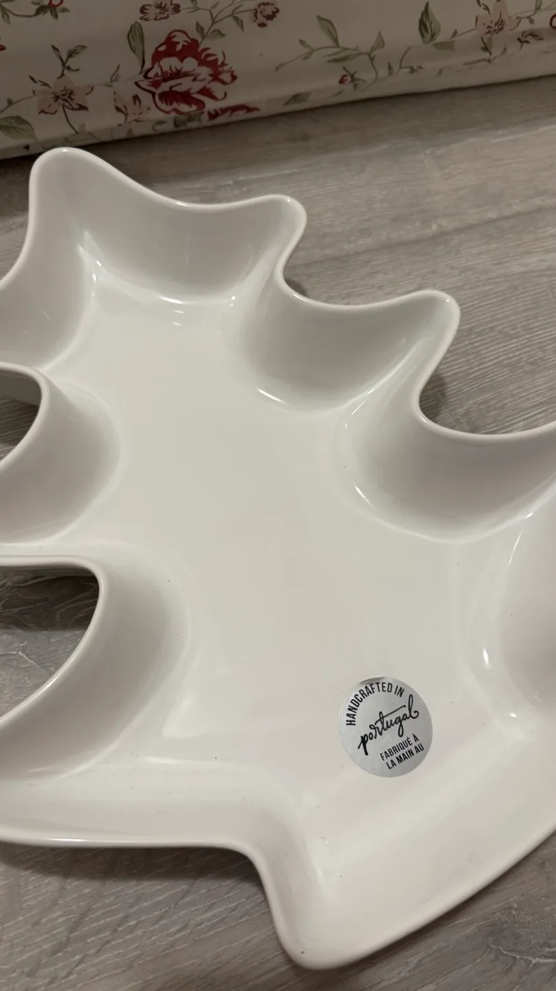 Handcrafted Portuguese White Ceramic Tree-Shaped Serving Platter thumbnail