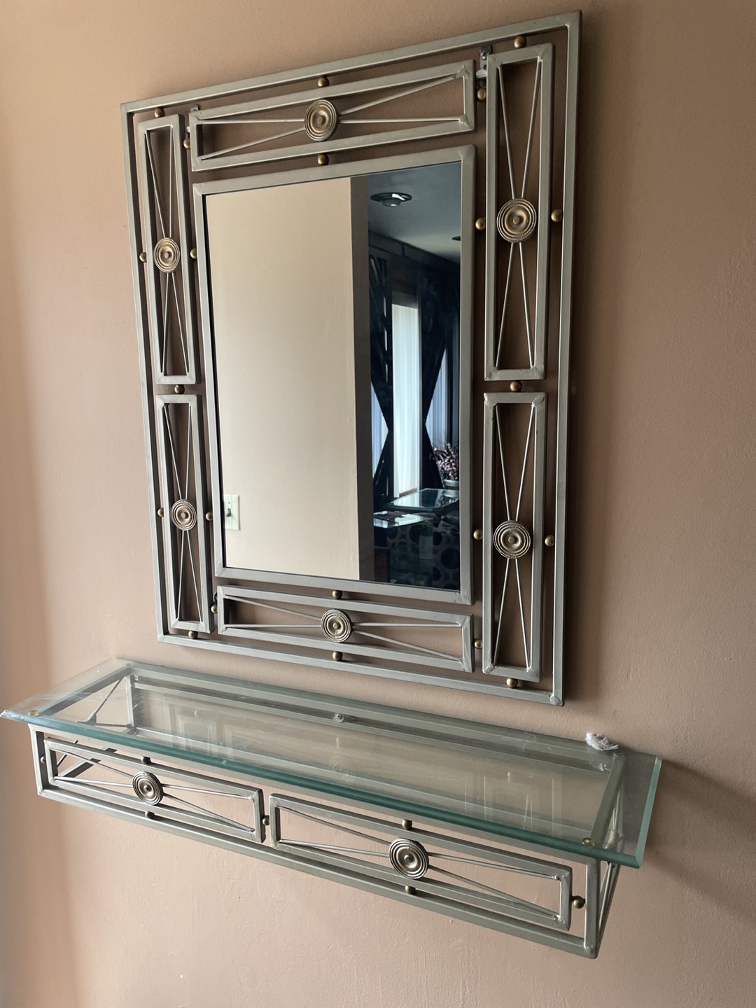 Metal Framed Mirror with Glass Shelf