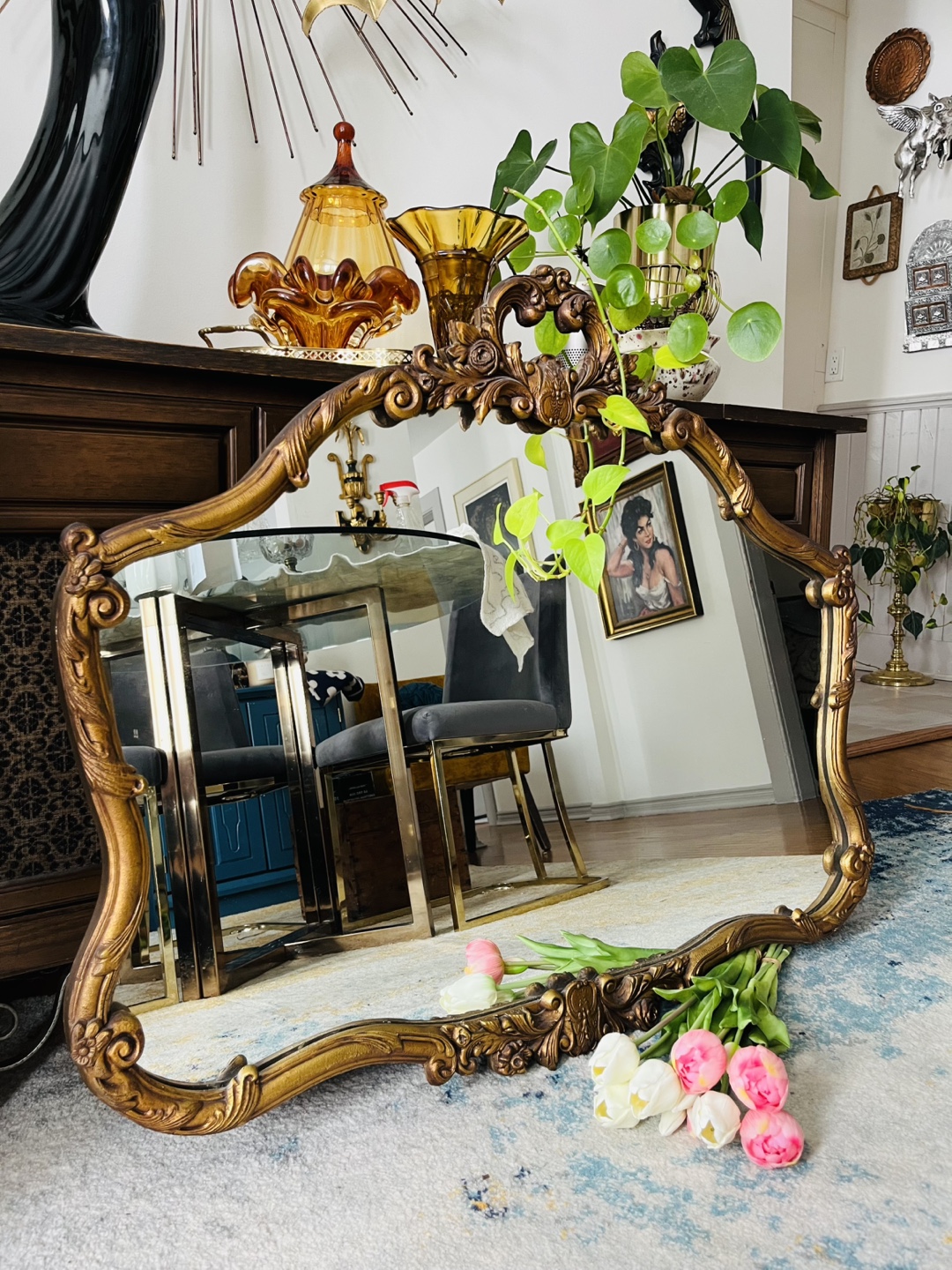 Vintage Ornate Gold Frame Mirror - photo 2