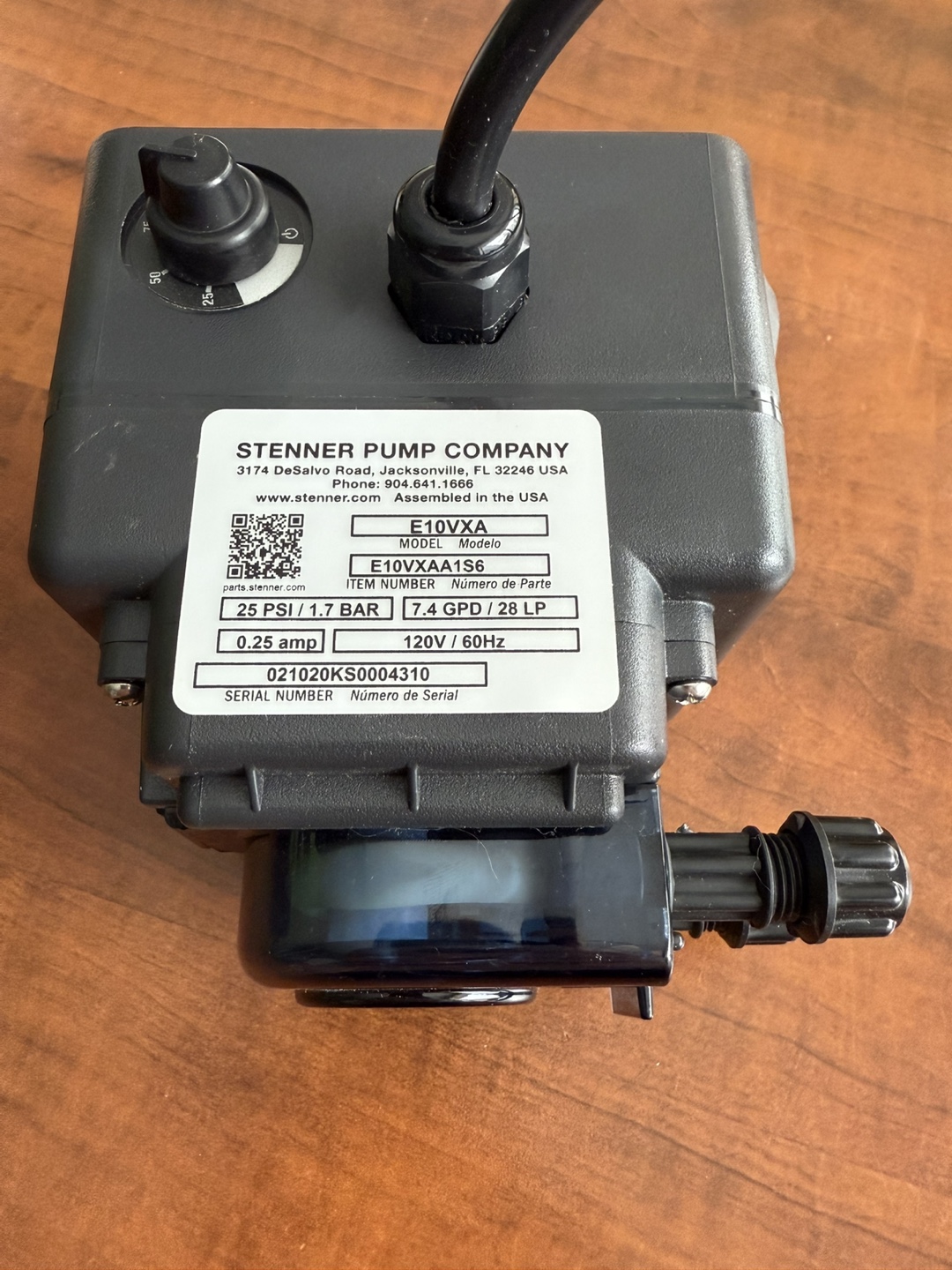 Stenner Pump E10VXAA1S6 - 0.25 amp, 120V/60Hz