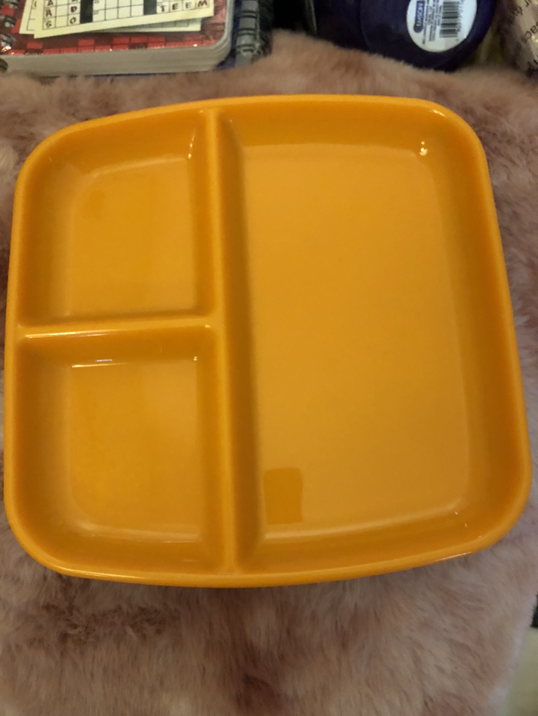 Set of 5 Divided Dinner Plates - Orange, Red & Blue - #freecycle - photo 2
