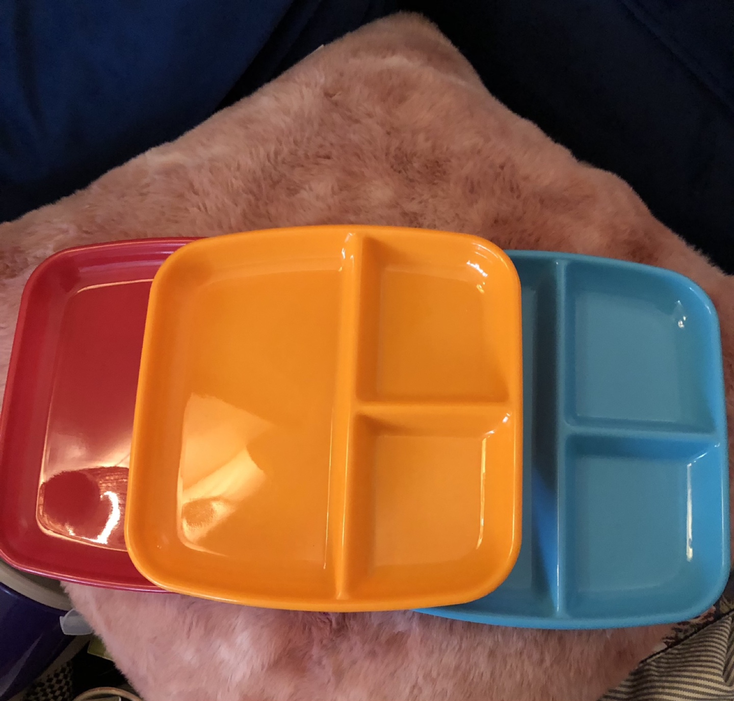 Set of 5 Divided Dinner Plates - Orange, Red & Blue - #freecycle