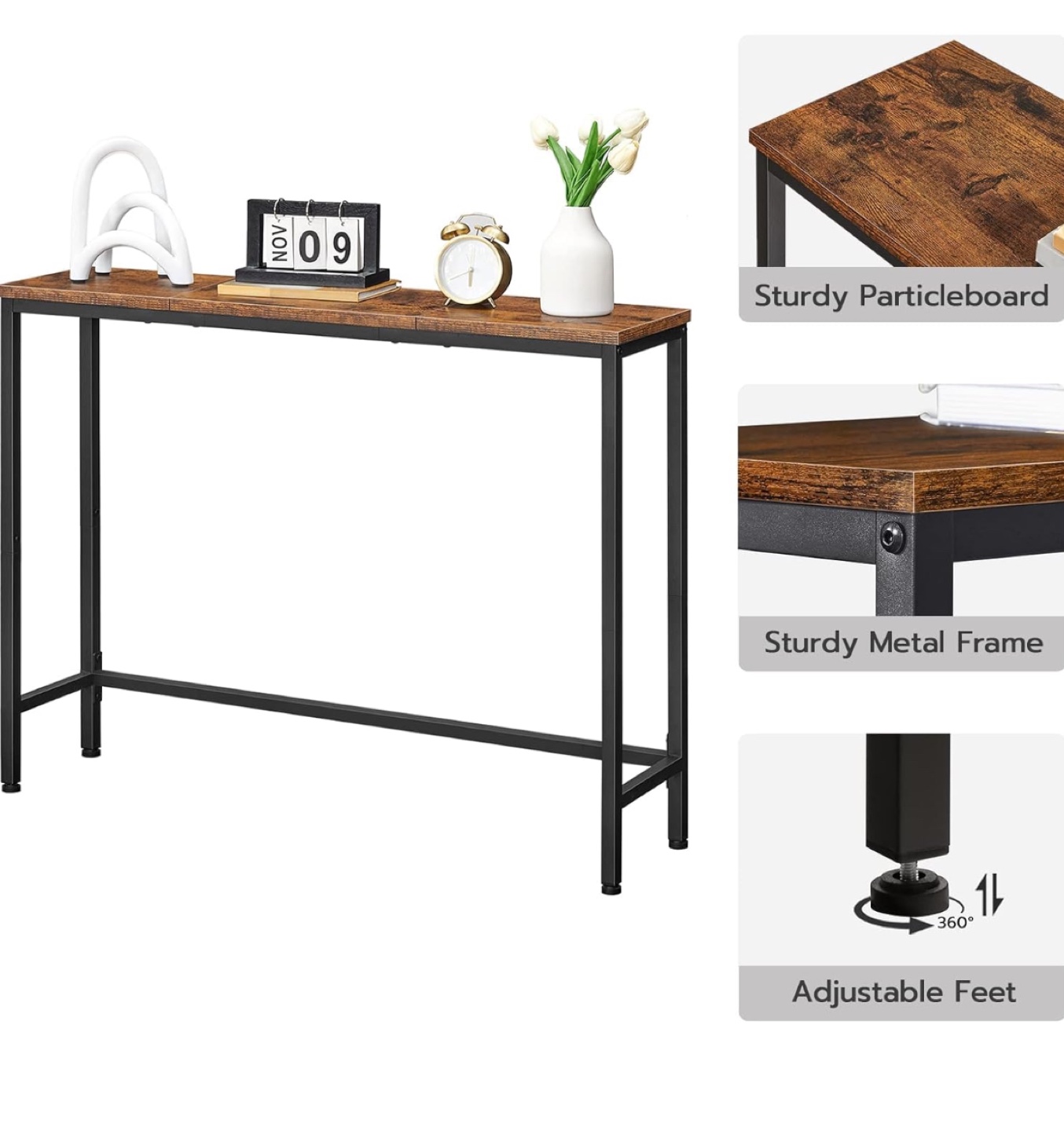 HOOBRO Console Table - Industrial Style - Dark Brown - photo 2