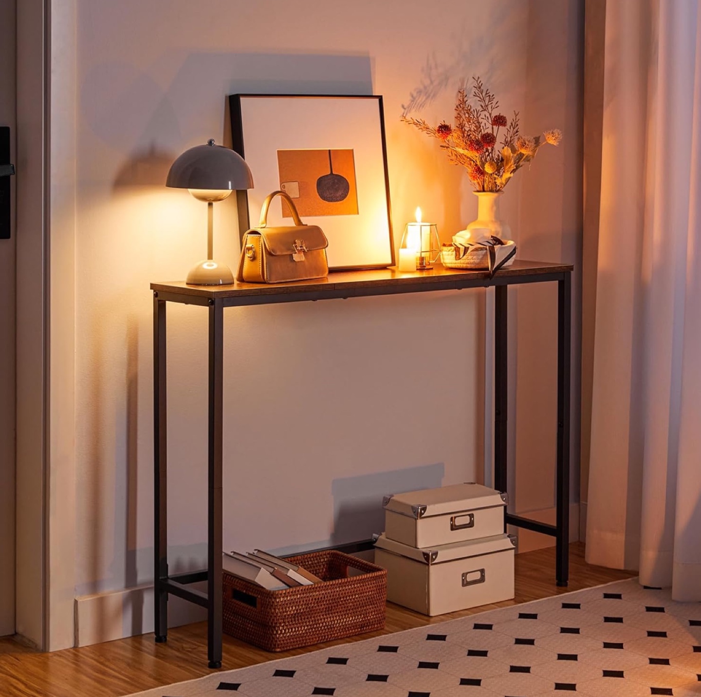 HOOBRO Console Table - Industrial Style - Dark Brown