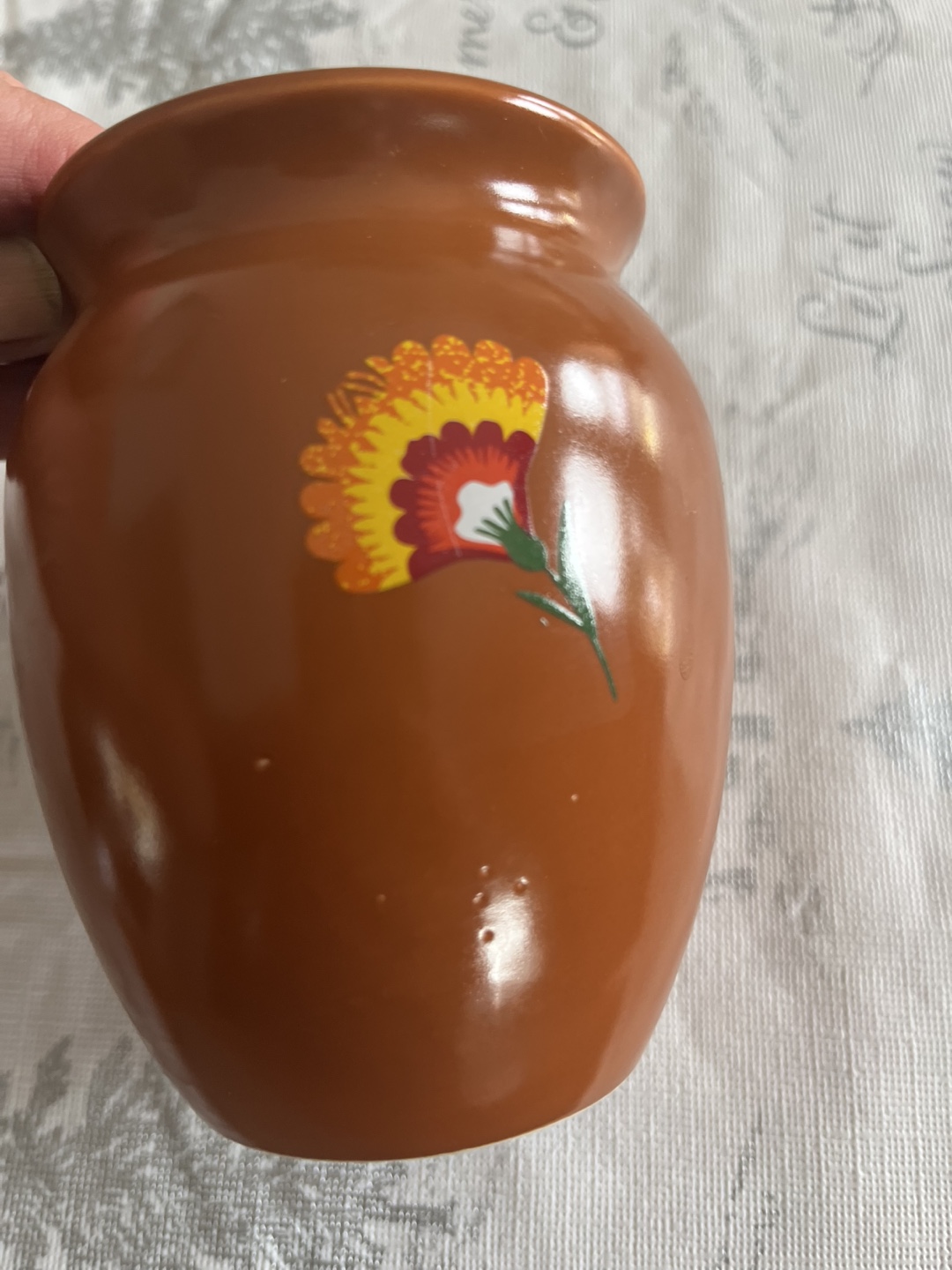Vintage Pottery Vase with Floral Design