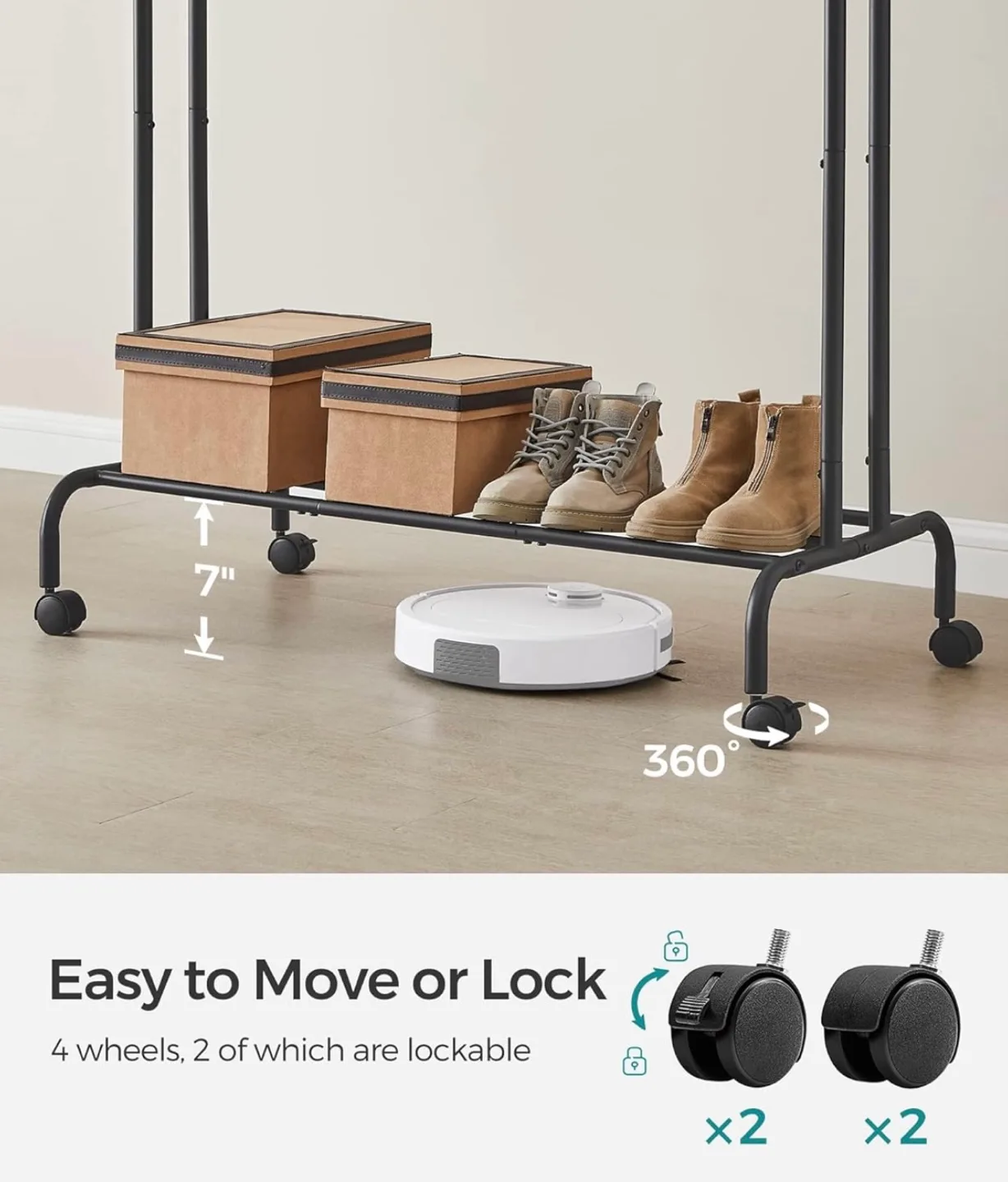 SONGMICS Double Garment Rack with Rolling Casters image indicator(6)