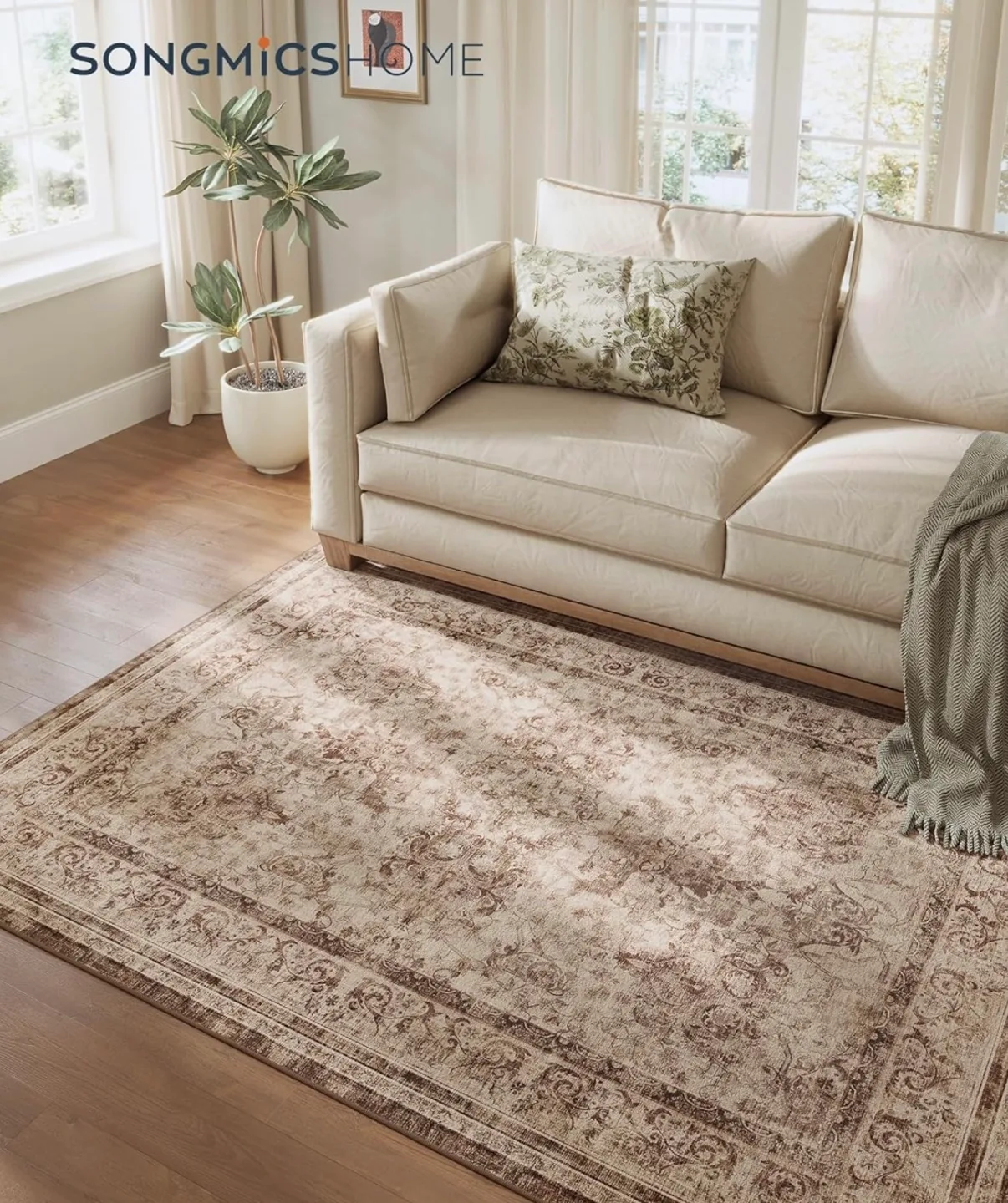 Machine Washable Area Rug - Beige and Brown - Non-Slip image indicator(6)