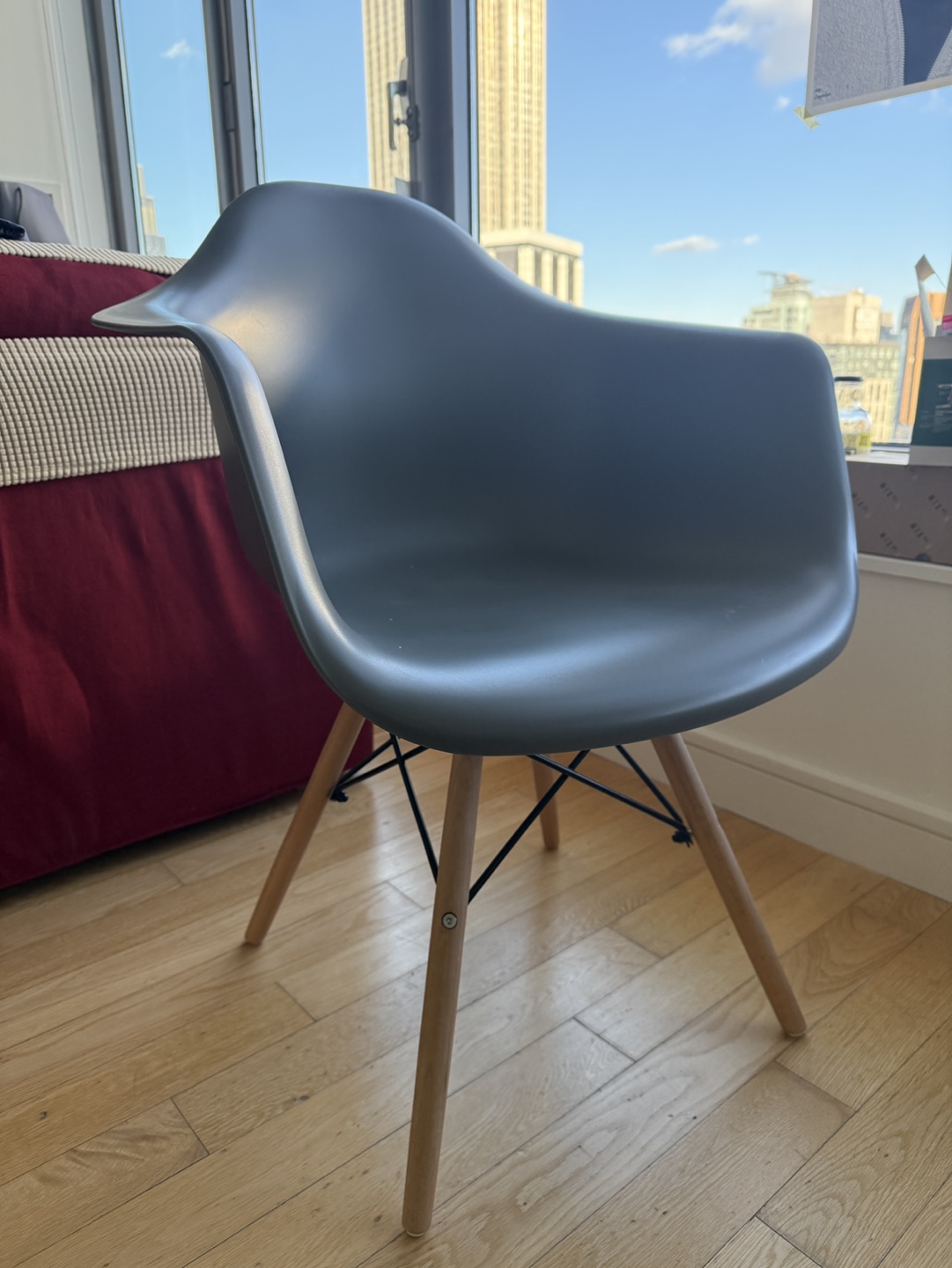 TWO Gray Plastic Armchair with Wooden Legs