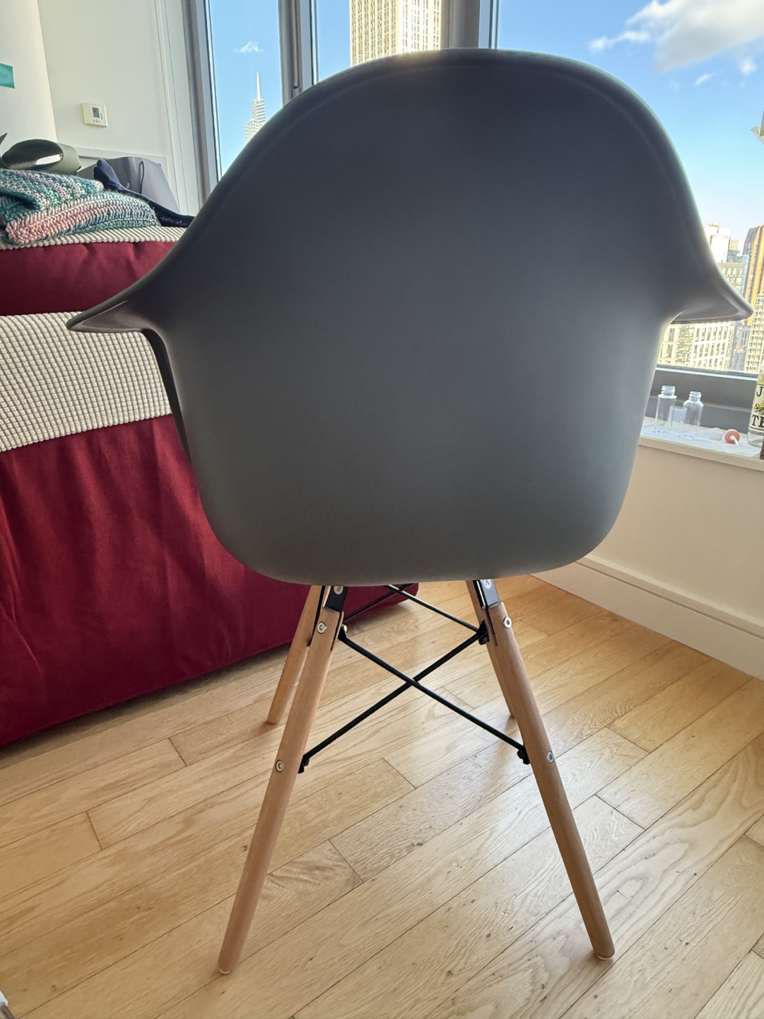 TWO Gray Plastic Armchair with Wooden Legs - photo 2