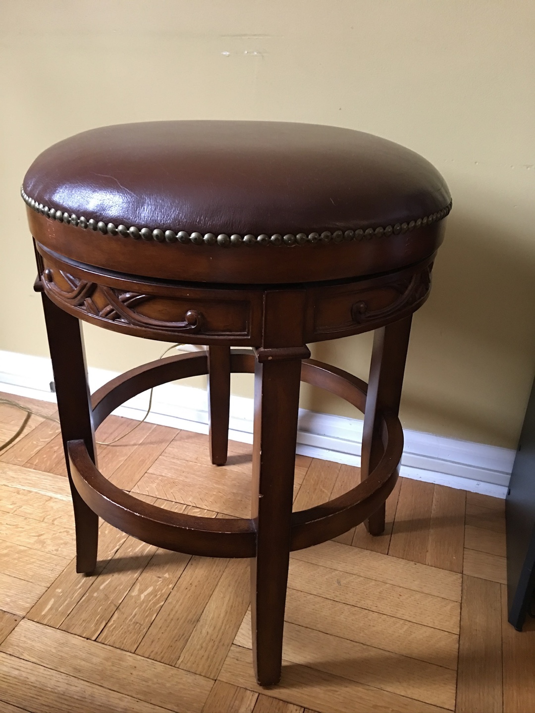 Brown Leather Swivel Bar Stool