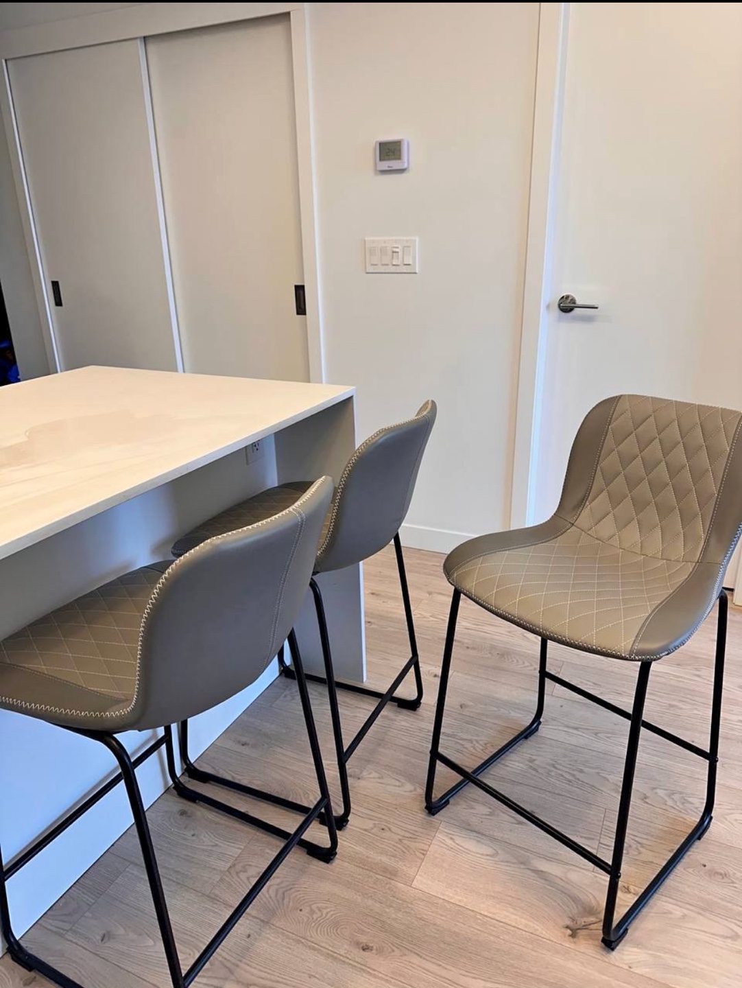 Set of Three Grey Quilted Bar Stools - photo 2